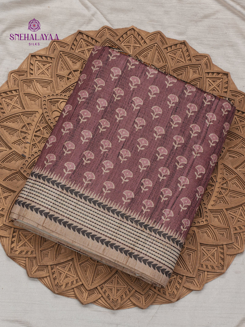 Brown Tussar Embroidery Saree