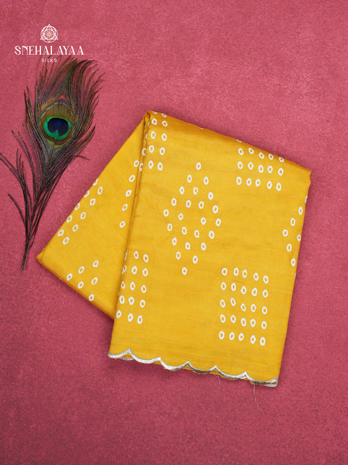 Mustard Yellow Mangalagiri Silk Cotton Saree with Bandhani Design