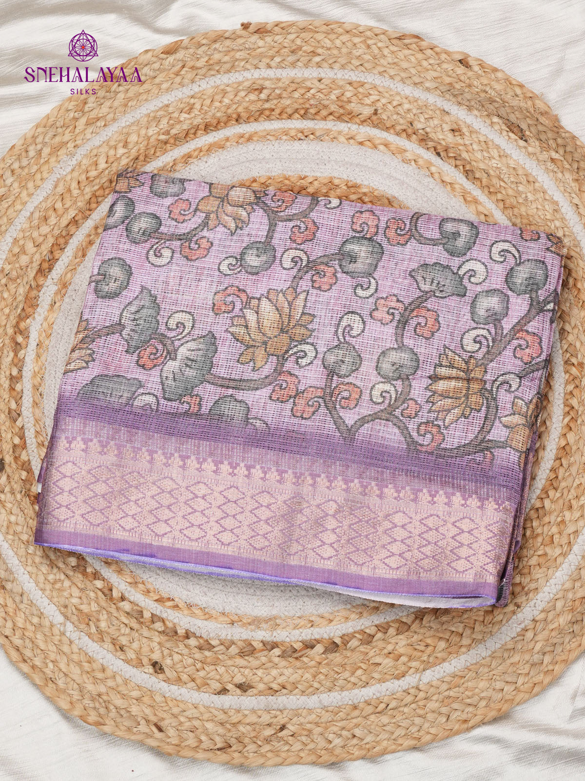 Lilac Printed Kota Saree