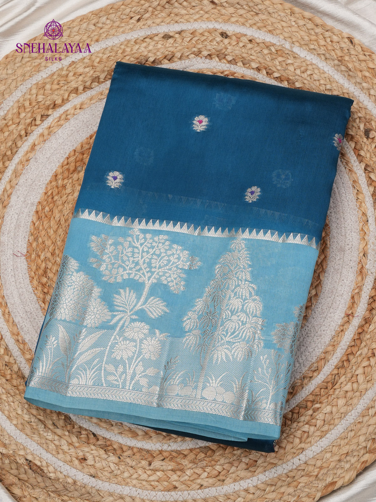 Peacock Blue Banaras Dupion Silk Saree