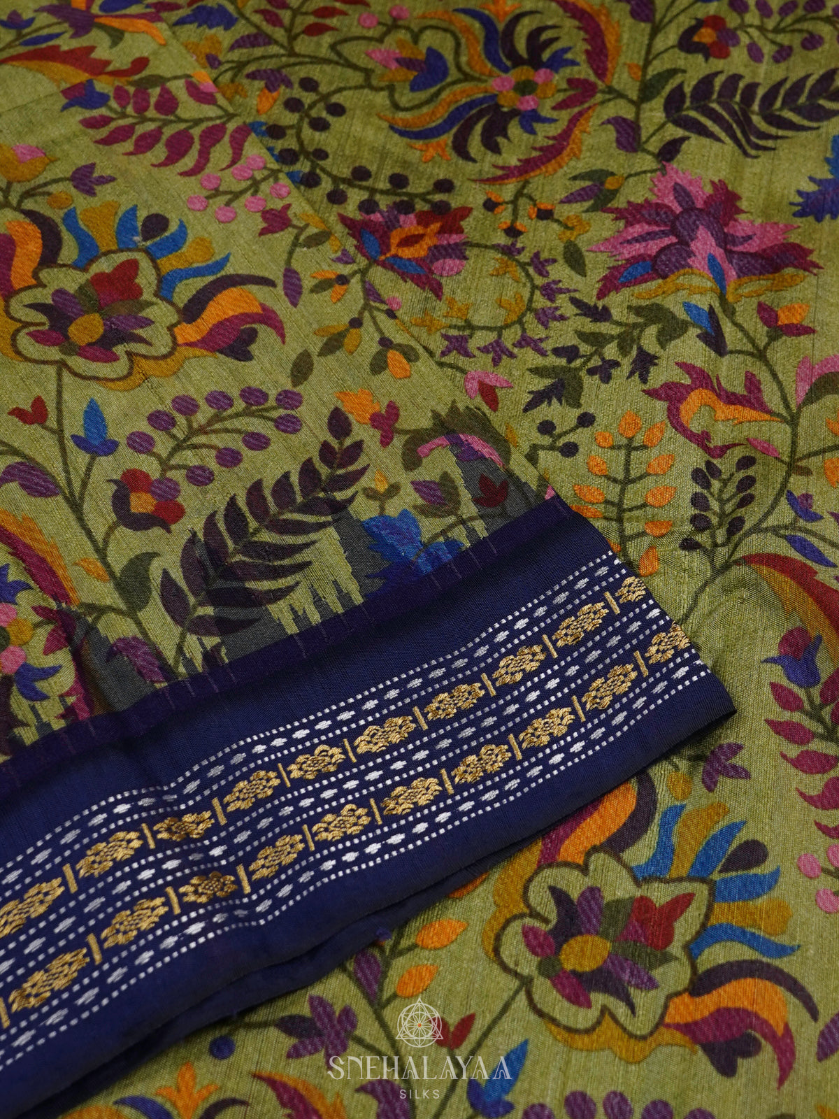 Olive Green Munga Tussar Saree