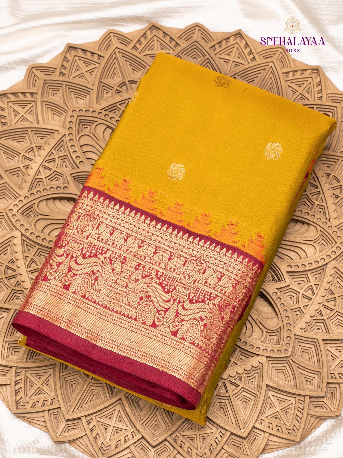 Mustard Yellow Gadwal Silk Saree