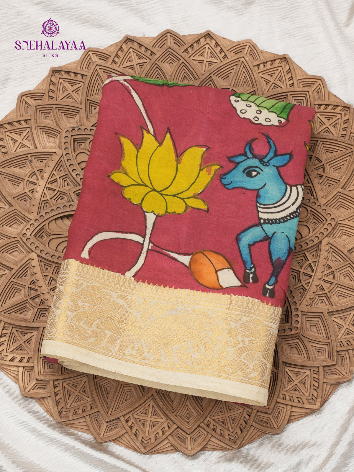 Maroon Kalamkari Painted Saree