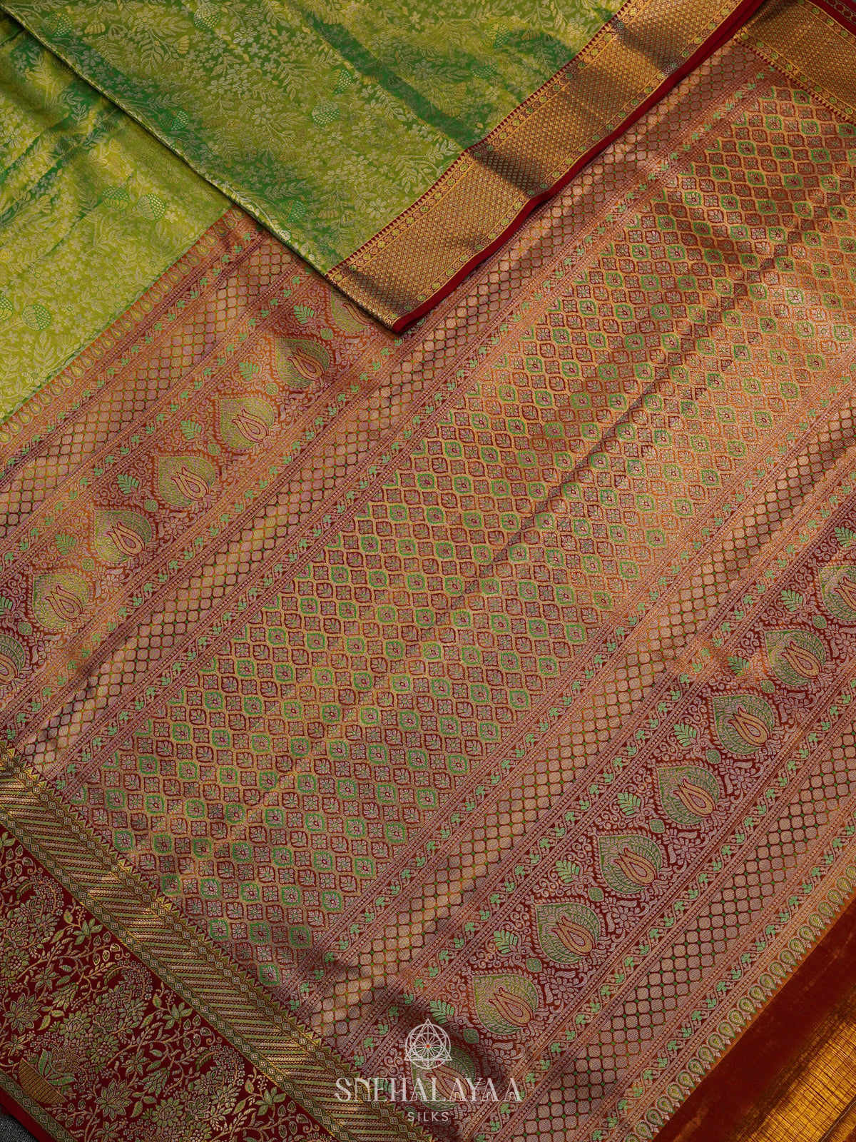 Lime Green Kanjivaram Silk Saree