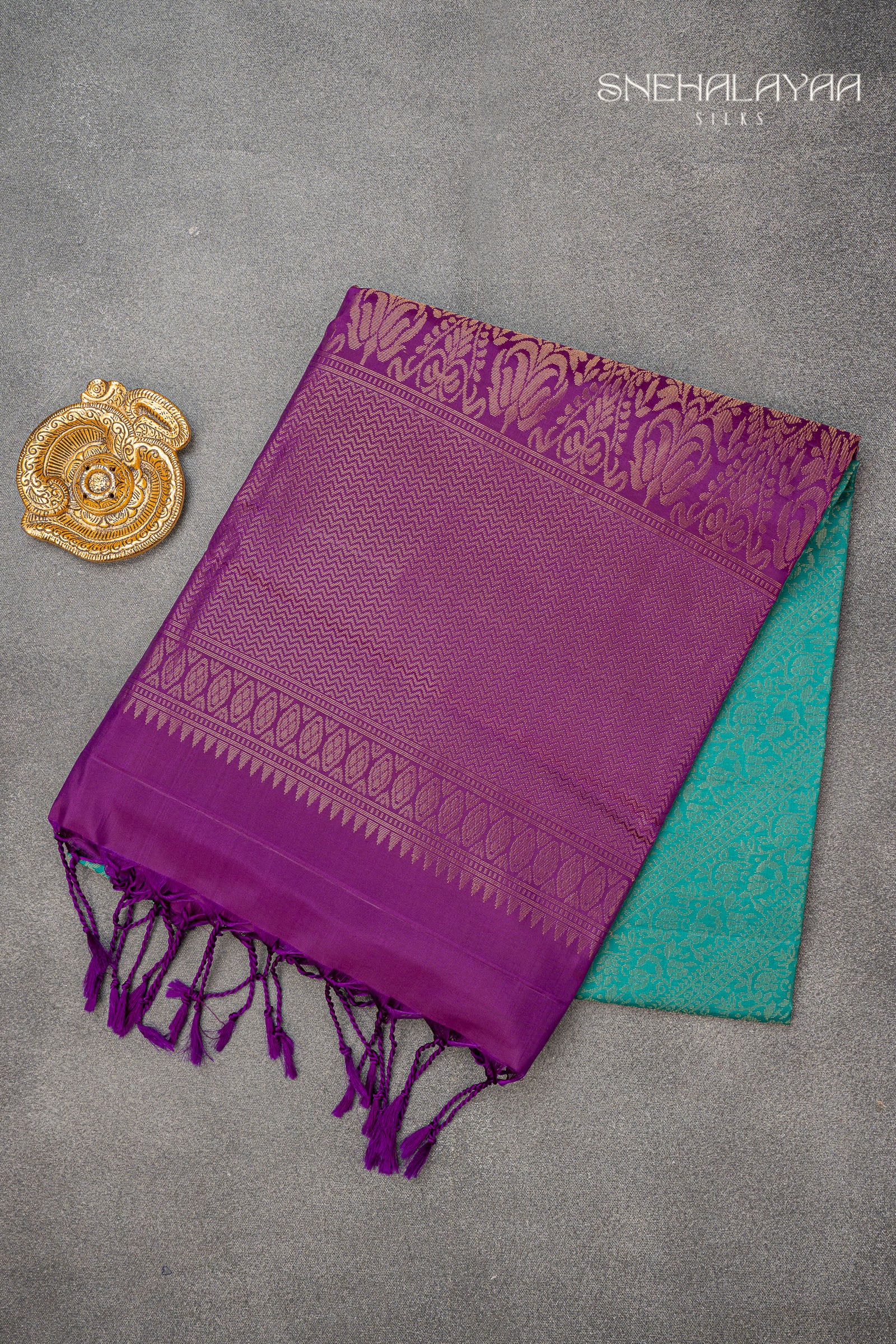 Teal Kancheevaram Soft Silk Saree