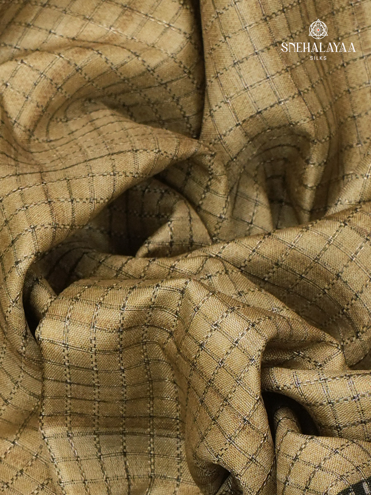 Olive Green Floral Printed Tussar Saree