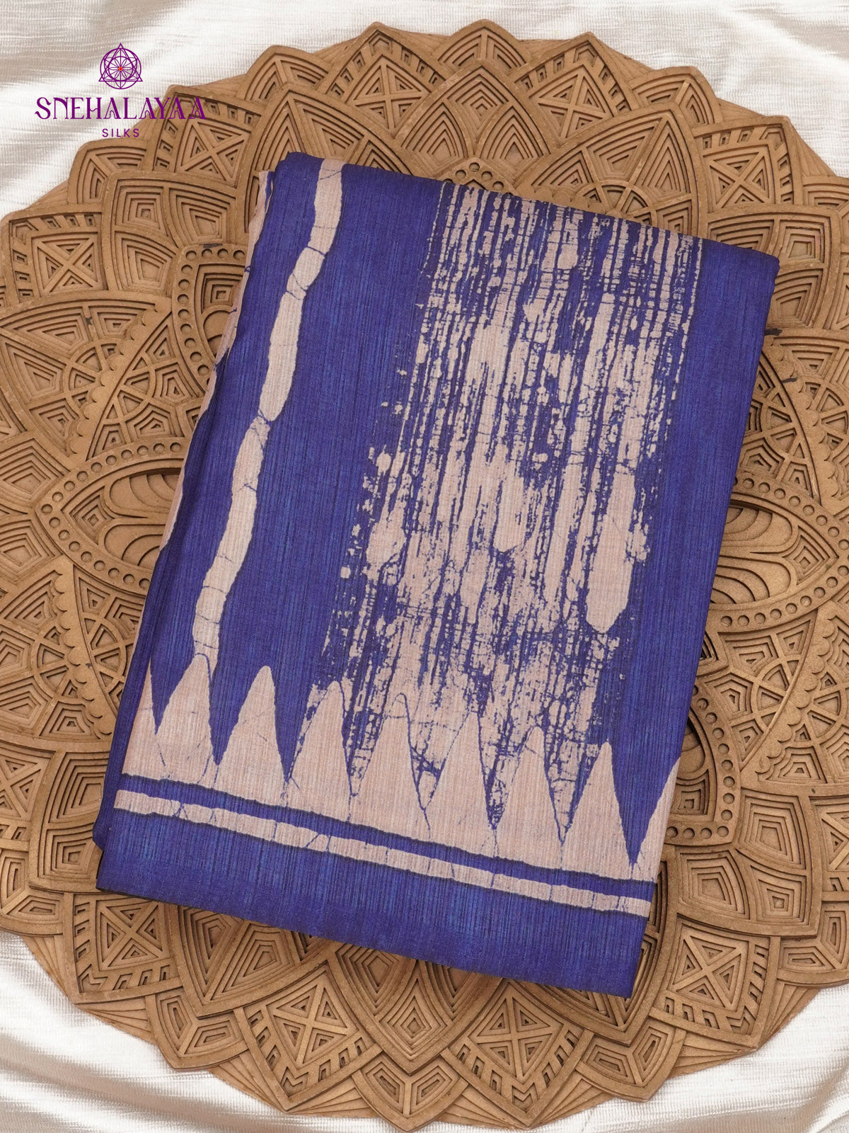 Navy Blue Printed Tussar Saree