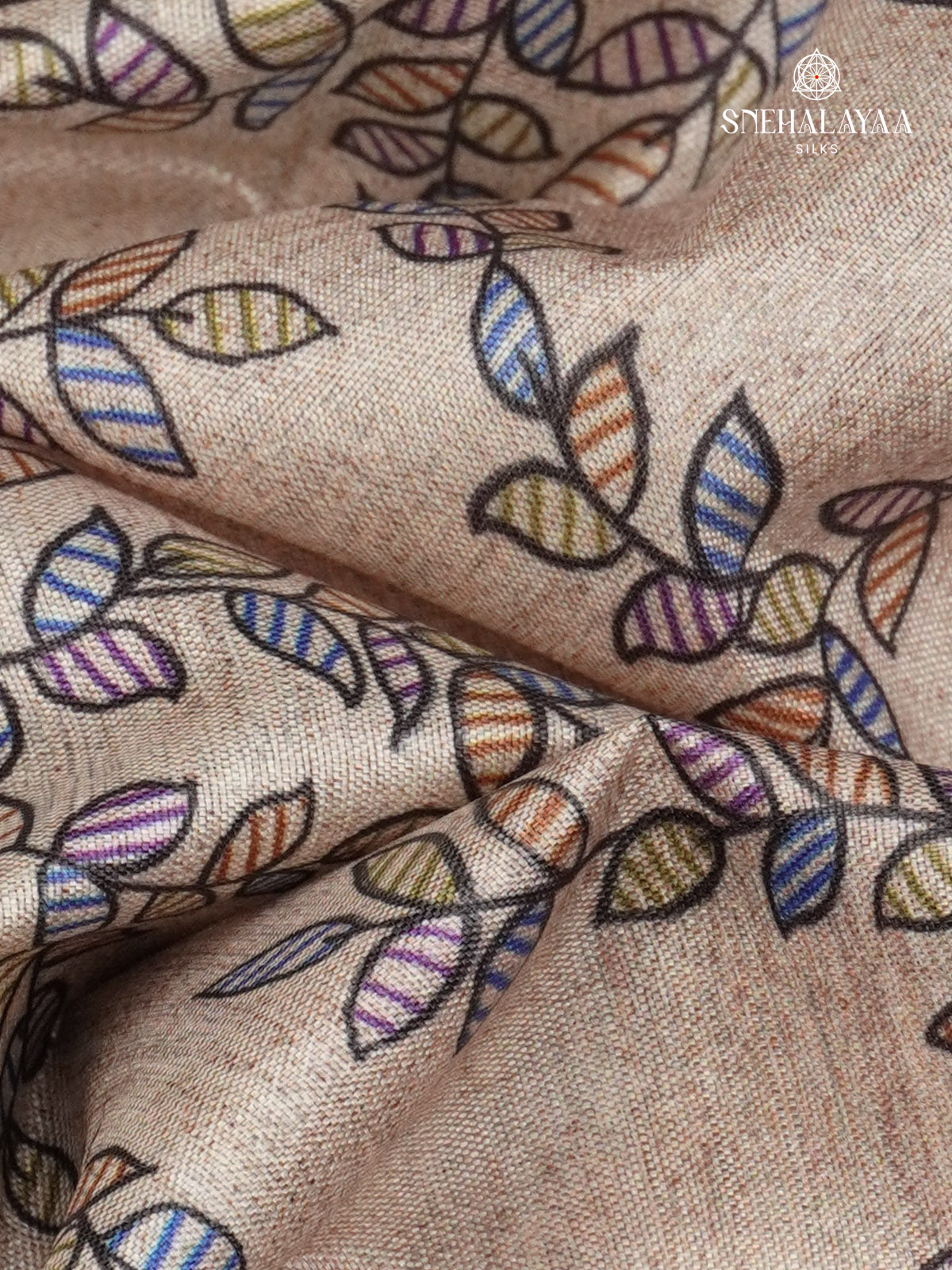 Beige With Green Border Madhubani Saree