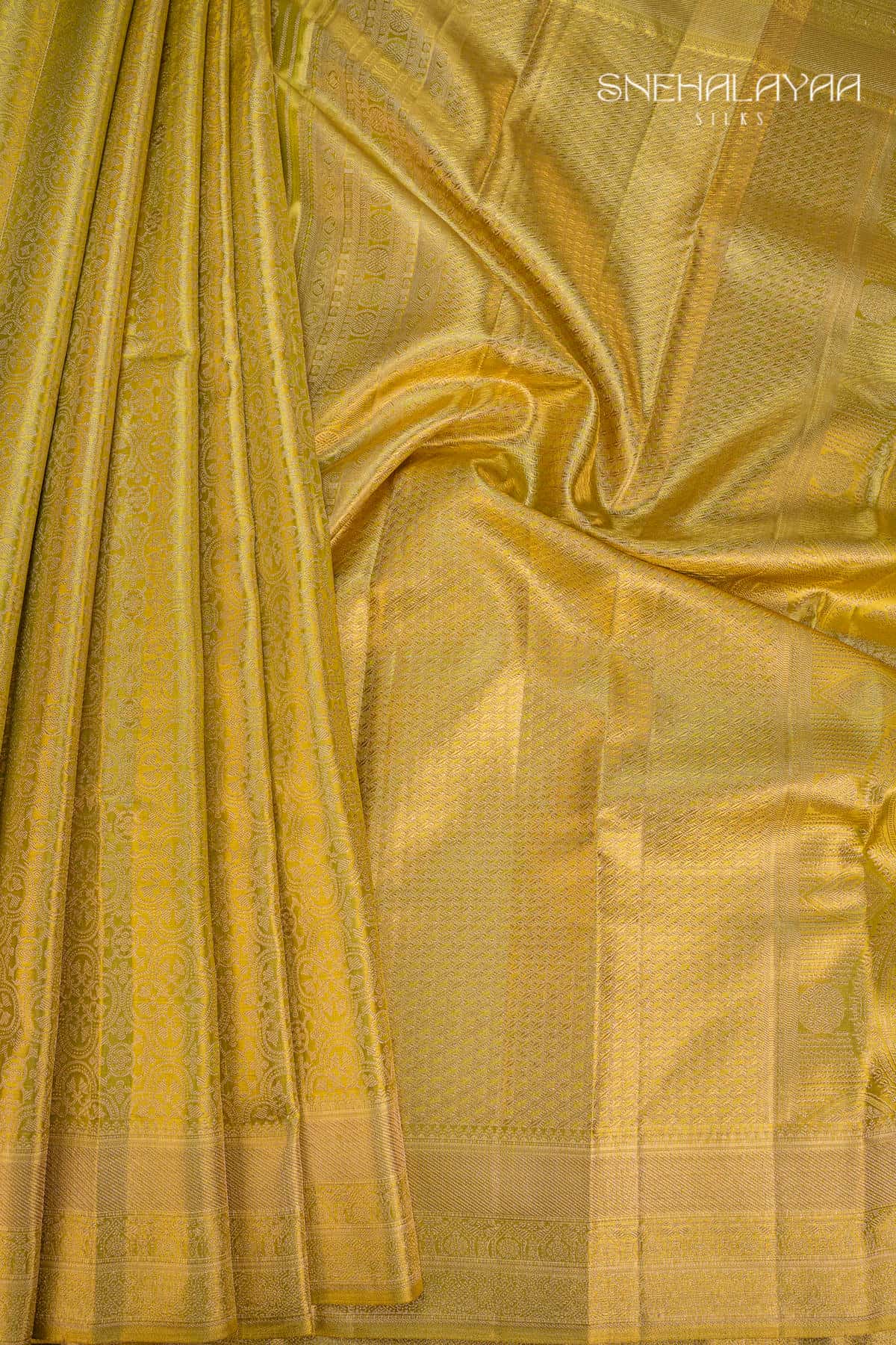 Golden Yellow Kancheevaram Tissue Silk Saree