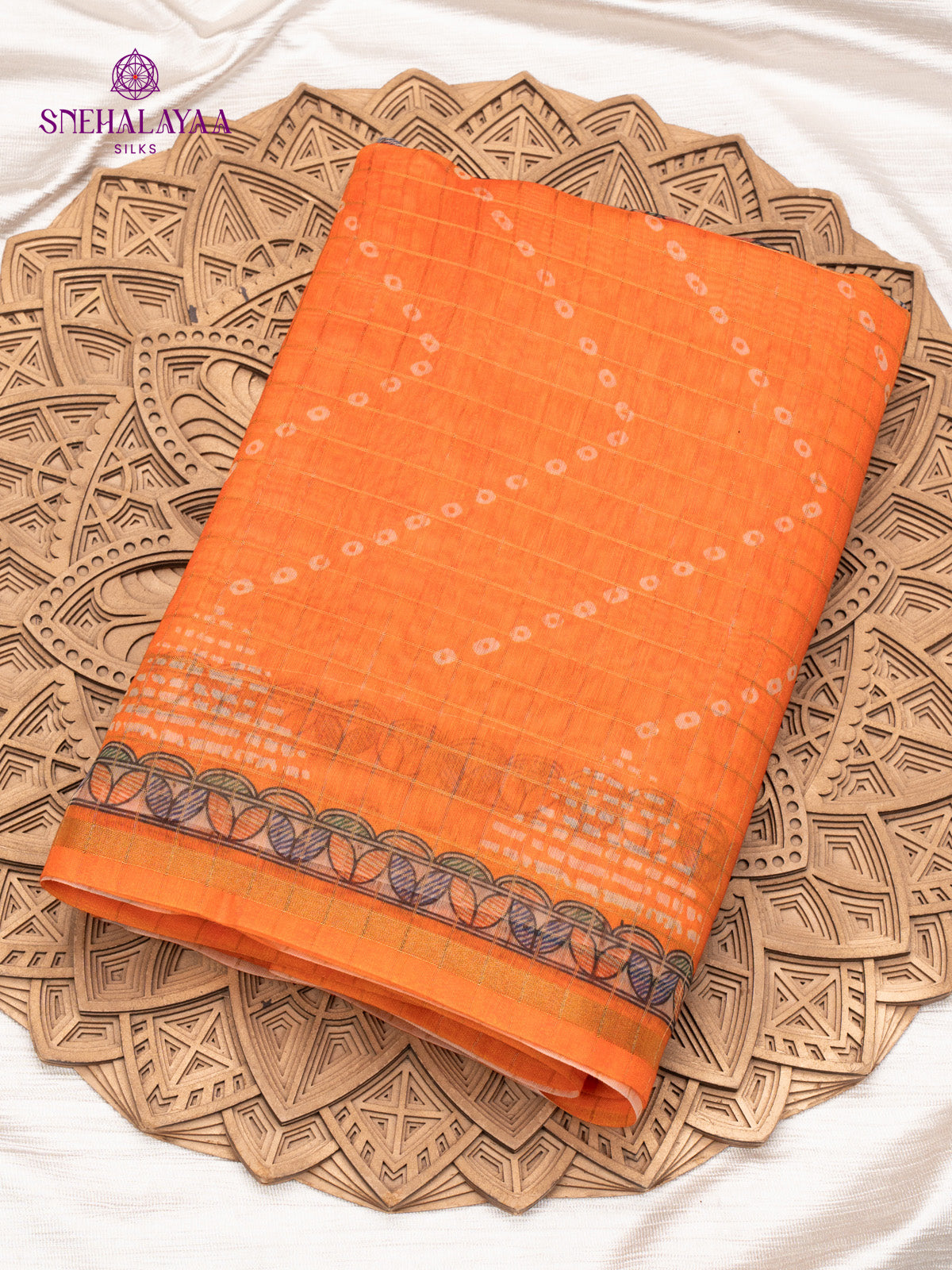 Orange Madhubani Saree