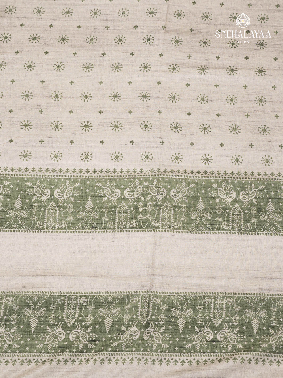 Beige Printed Tussar Saree