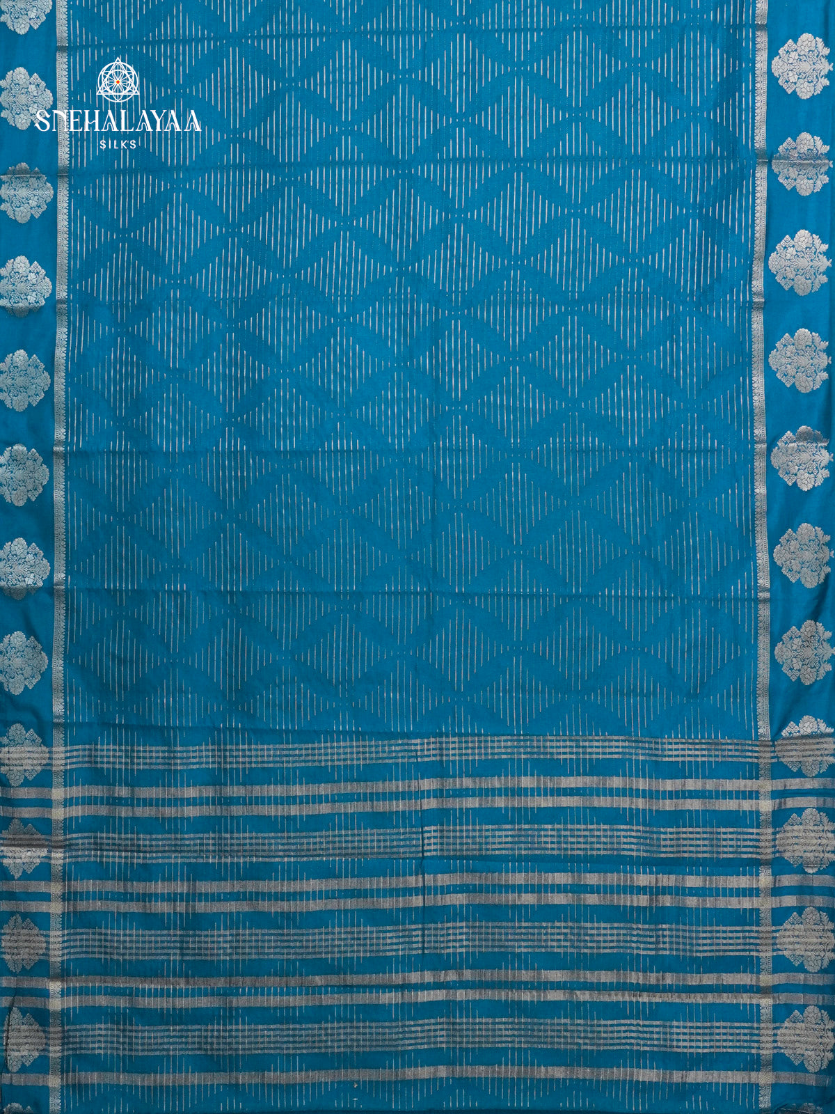Teal Blue Raw Silk Saree