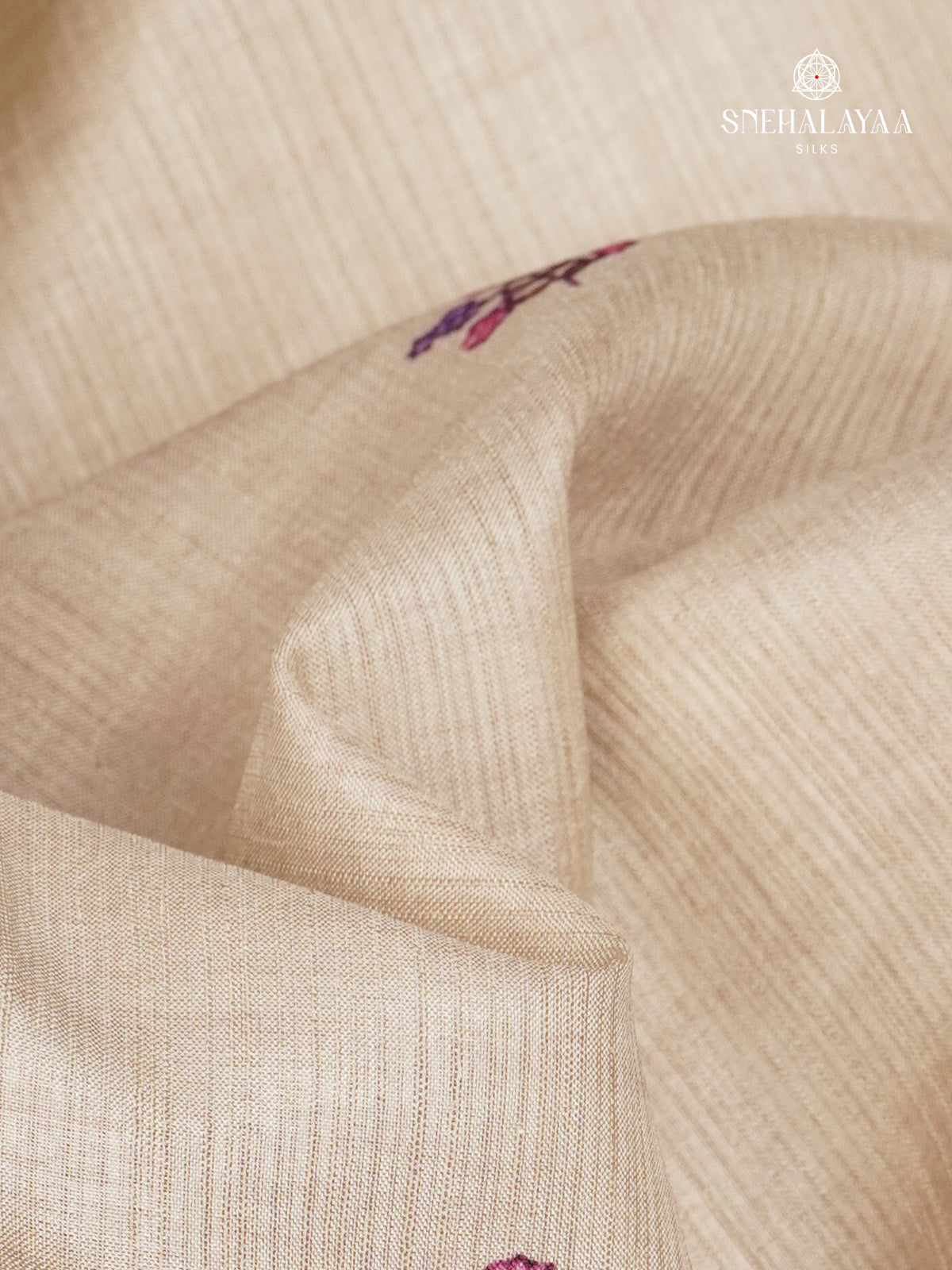 Beige With Lavender Border Tussar Saree