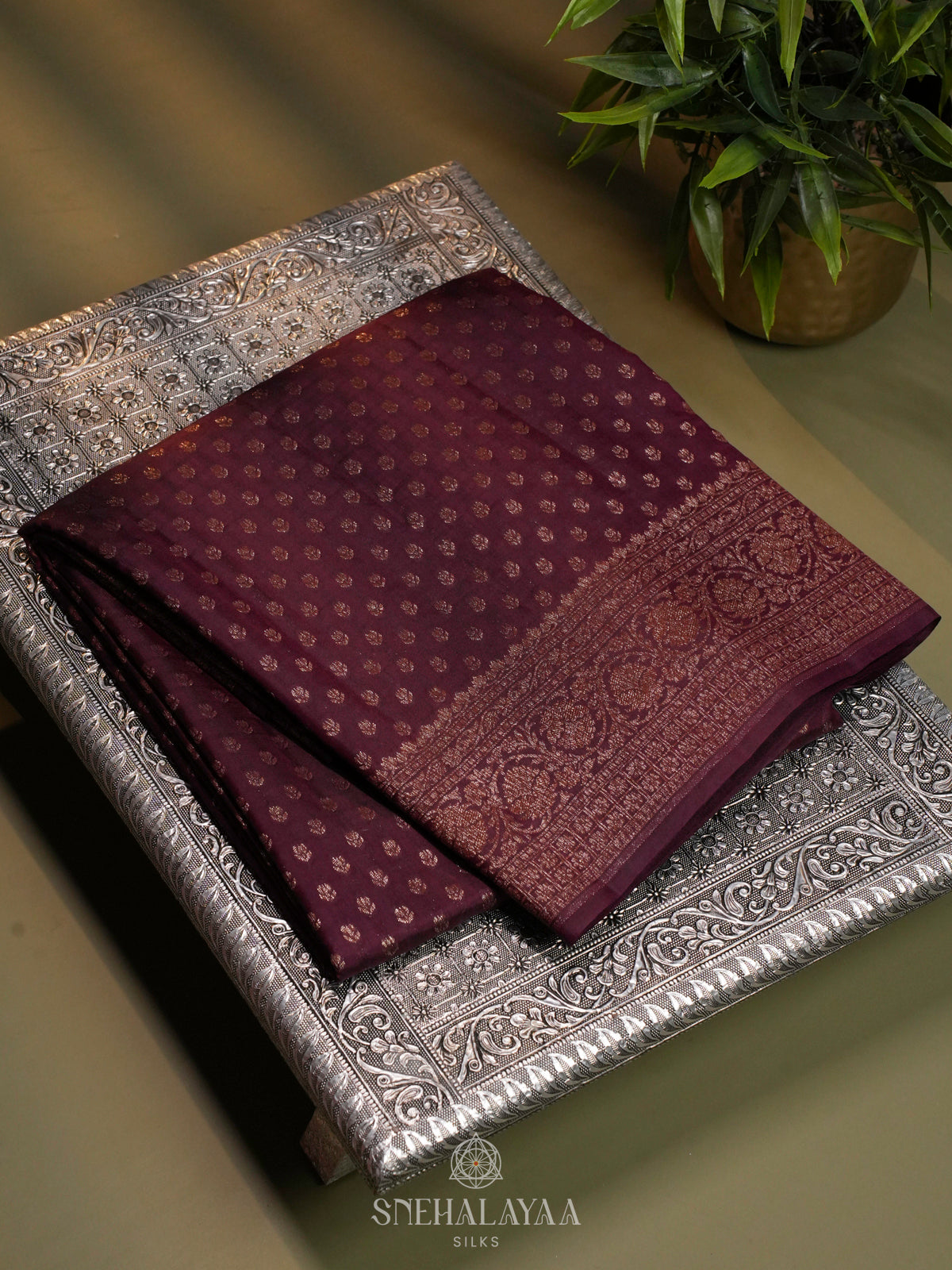 Plum Banaras Raw Silk Saree