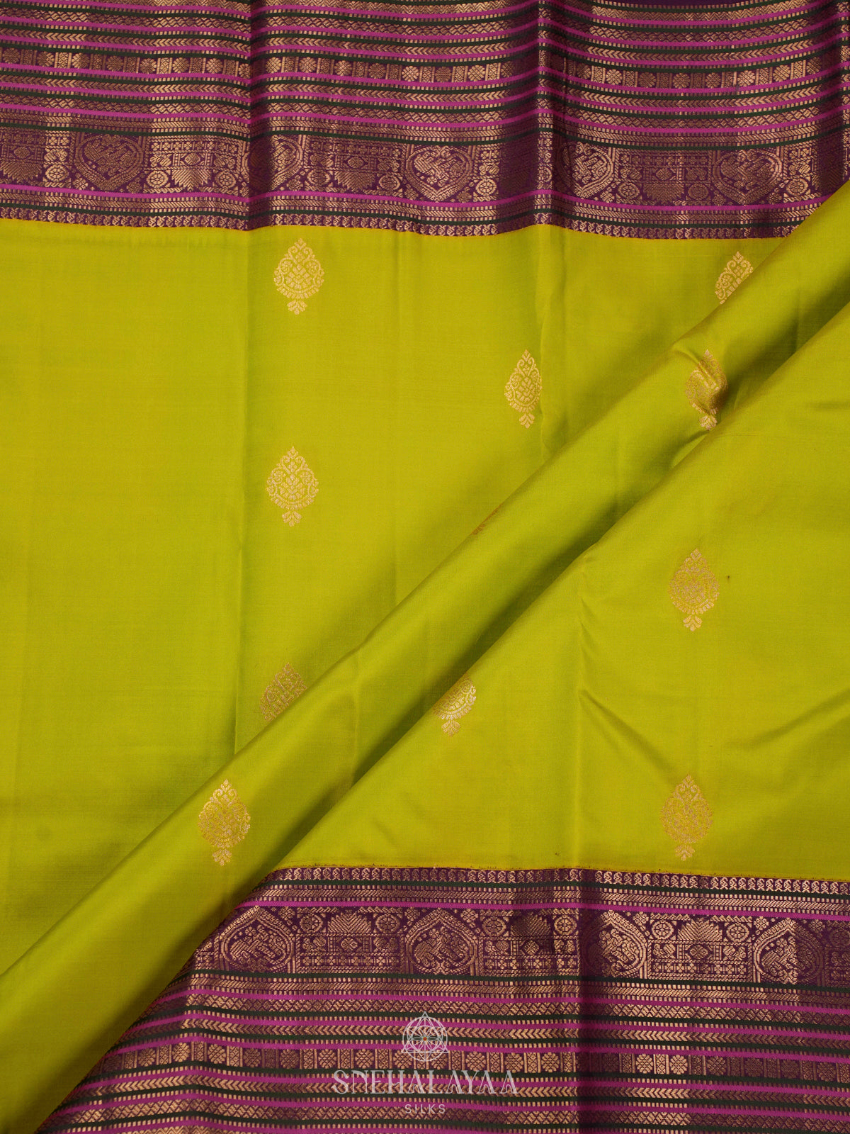 Lime Green Kanjivaram Silk Saree