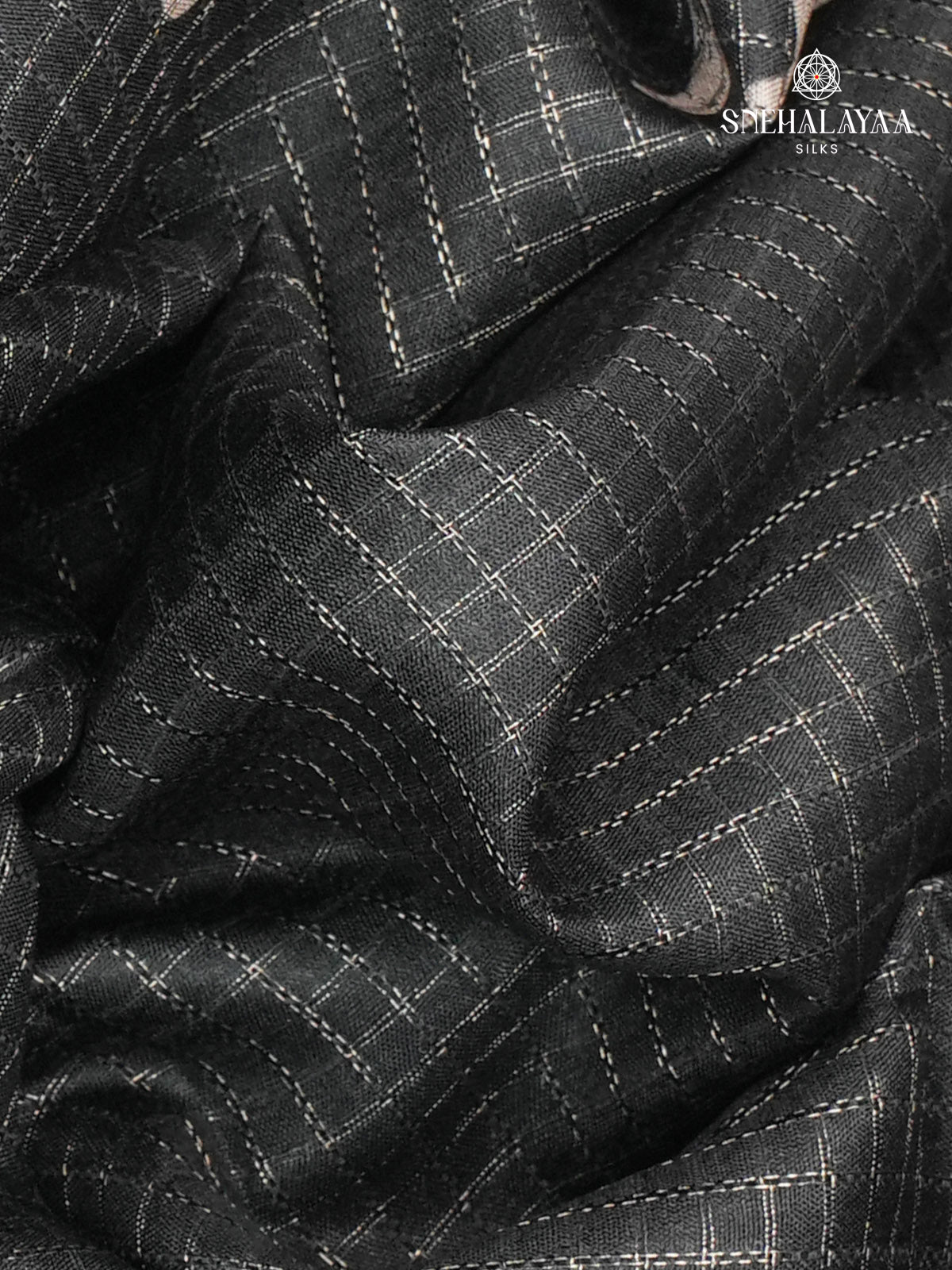 Black Floral Printed Tussar Saree