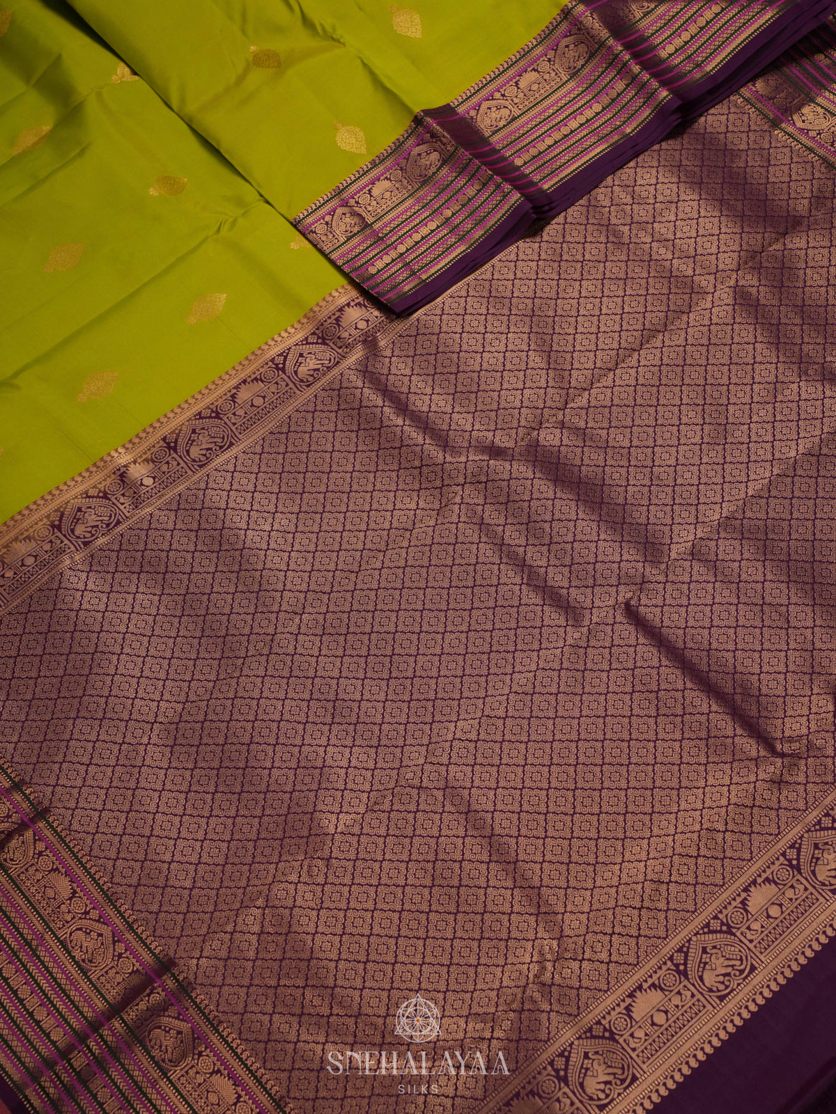 Lime Green Kanjivaram Silk Saree