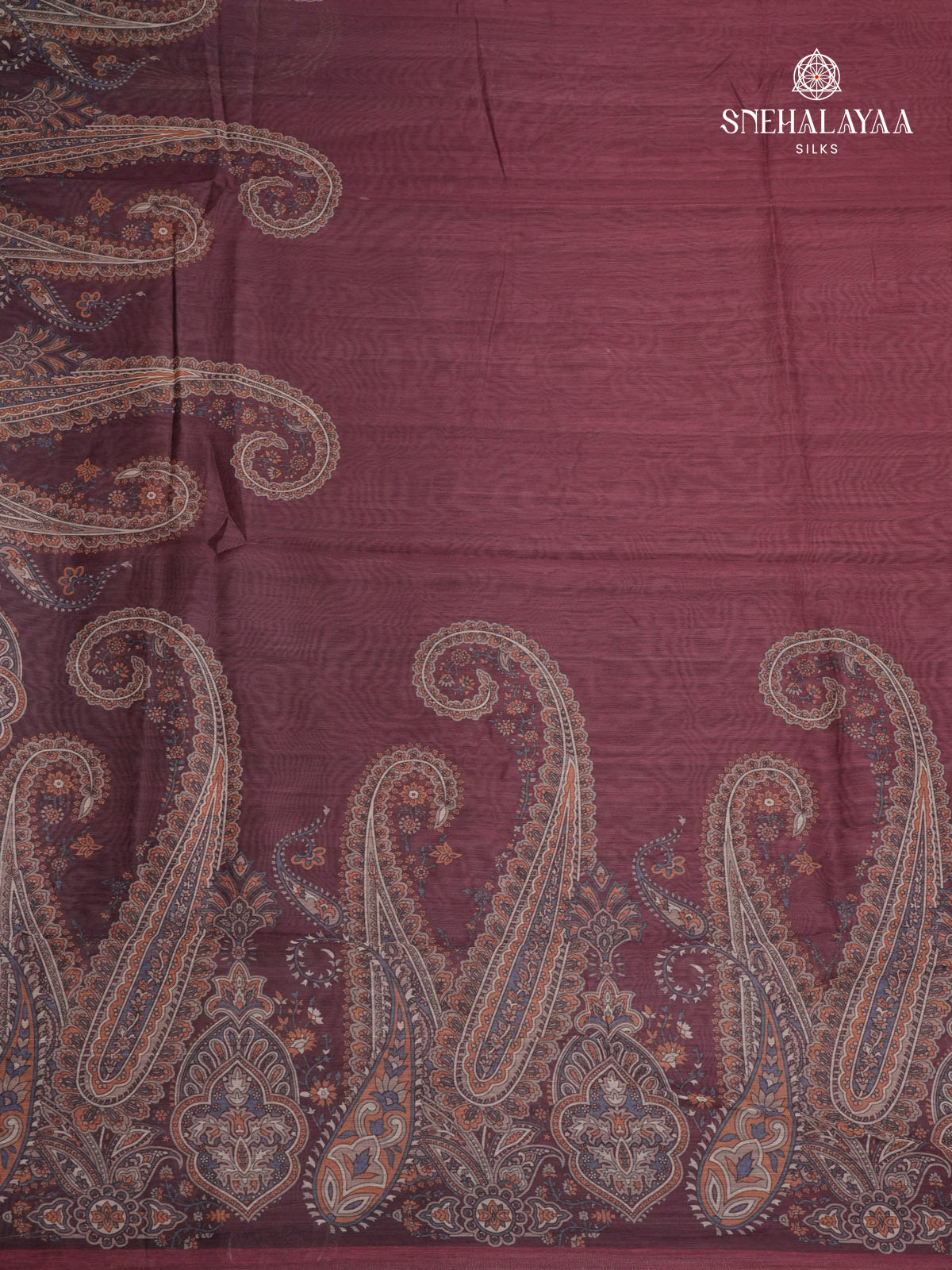 Maroon Printed Linen Saree