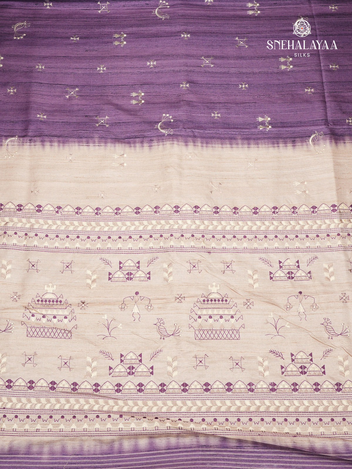 Purple Tussar Embroidery Saree