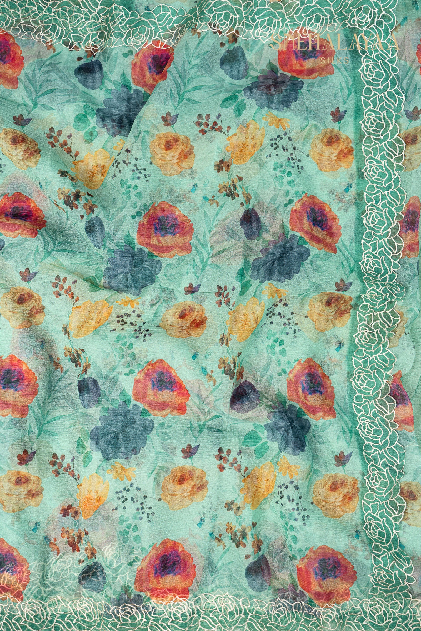 Seafoam Green Crush Saree