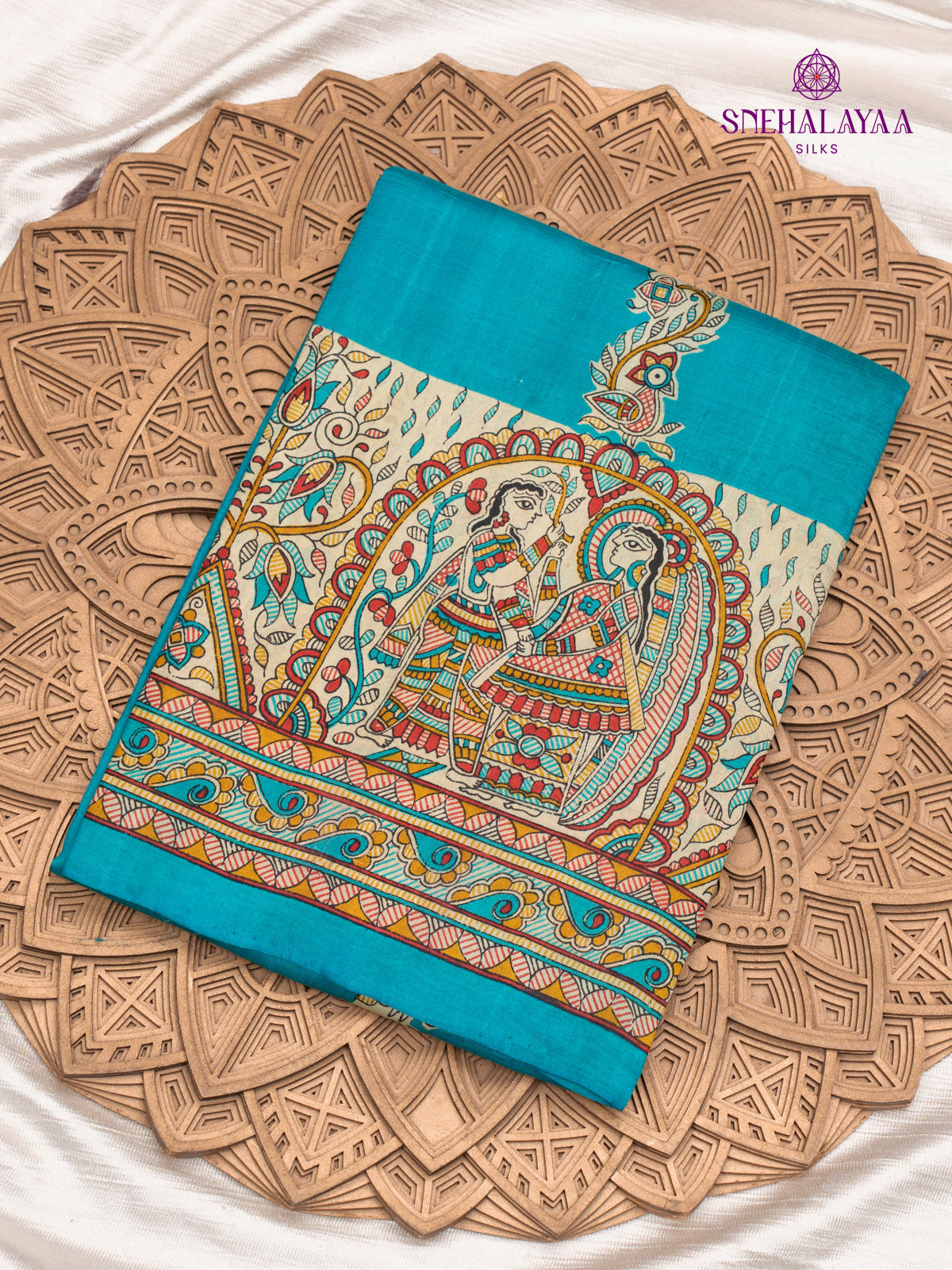 Blue Printed Tussar Saree