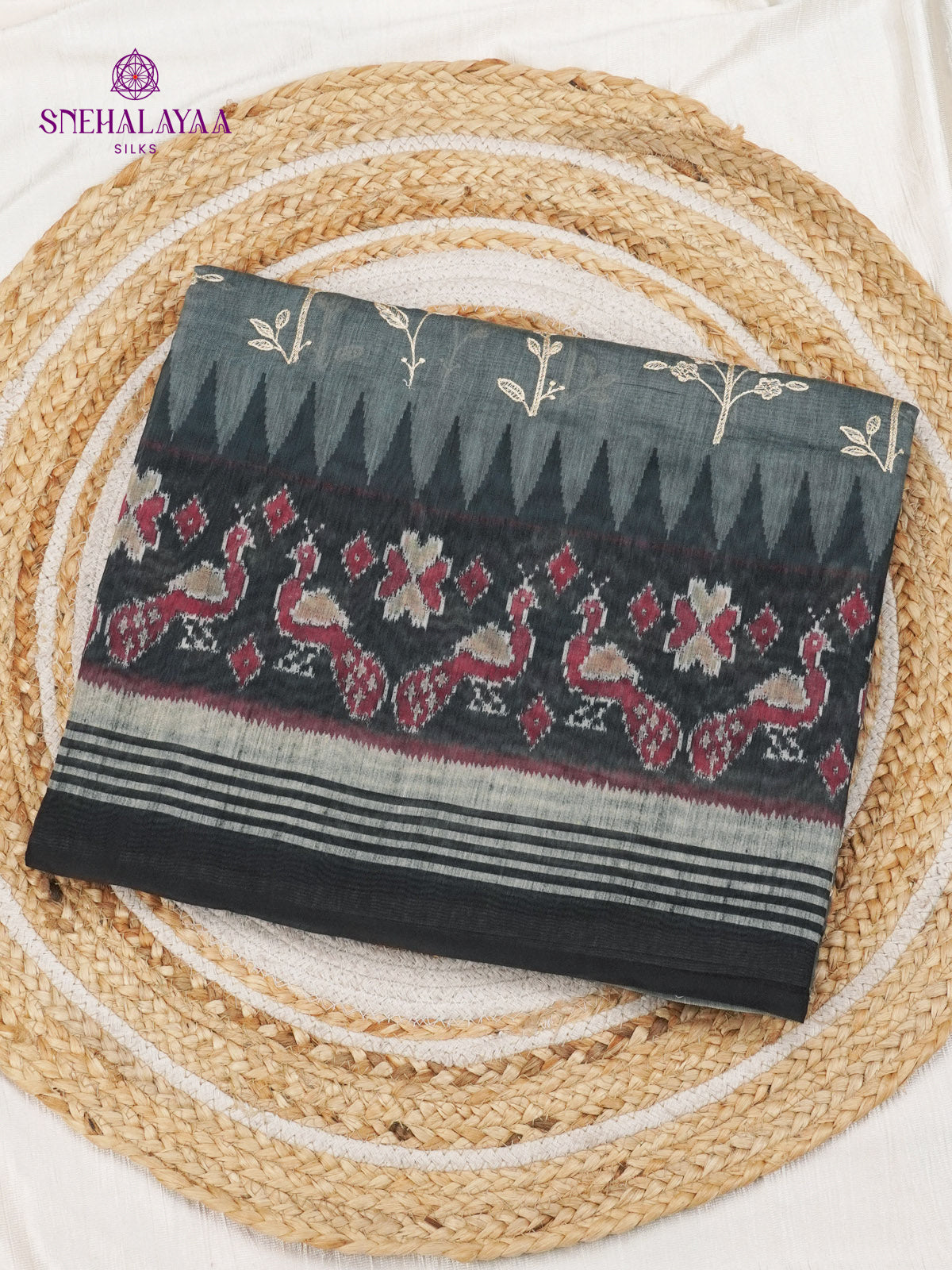 Grey Linen Embroidery Saree