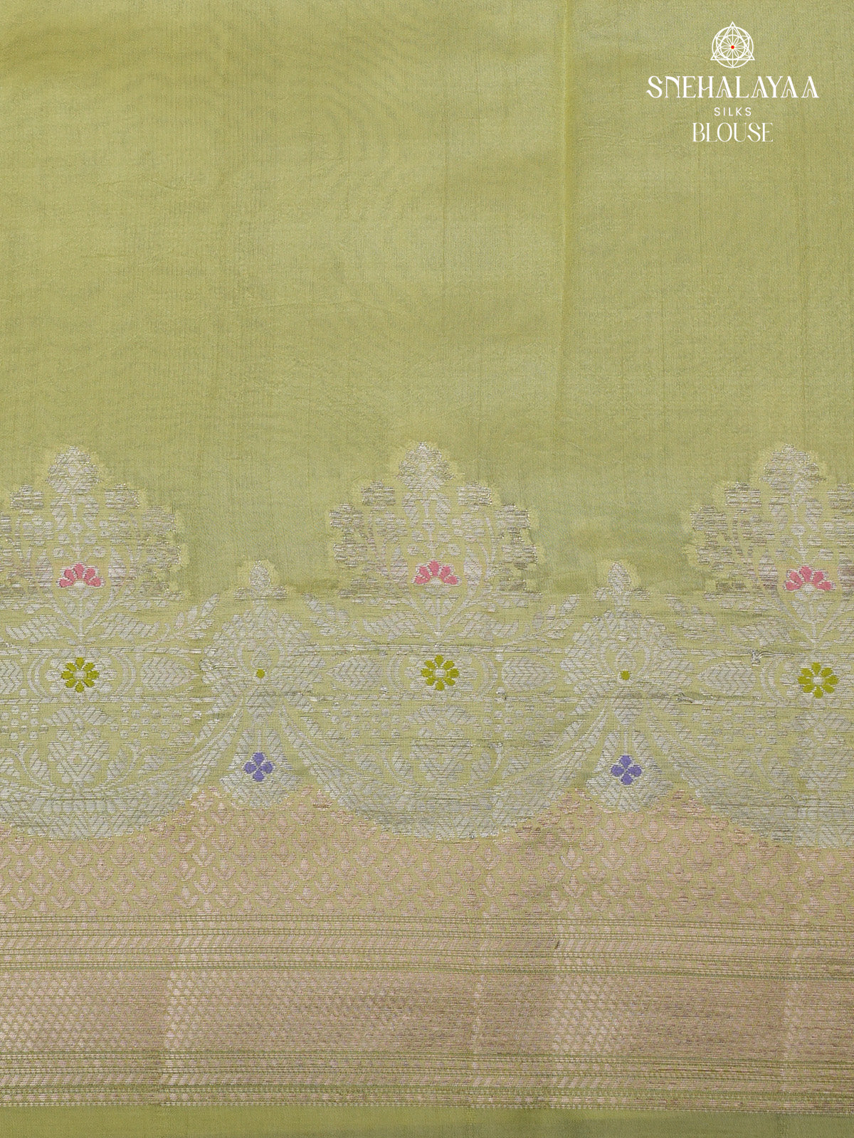 Lime Green Banaras Dupion Silk Saree