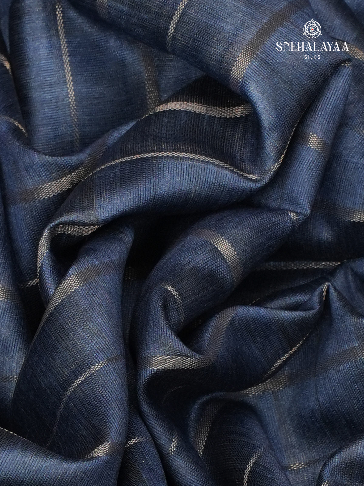 Navy Blue Floral Printed Tussar Saree