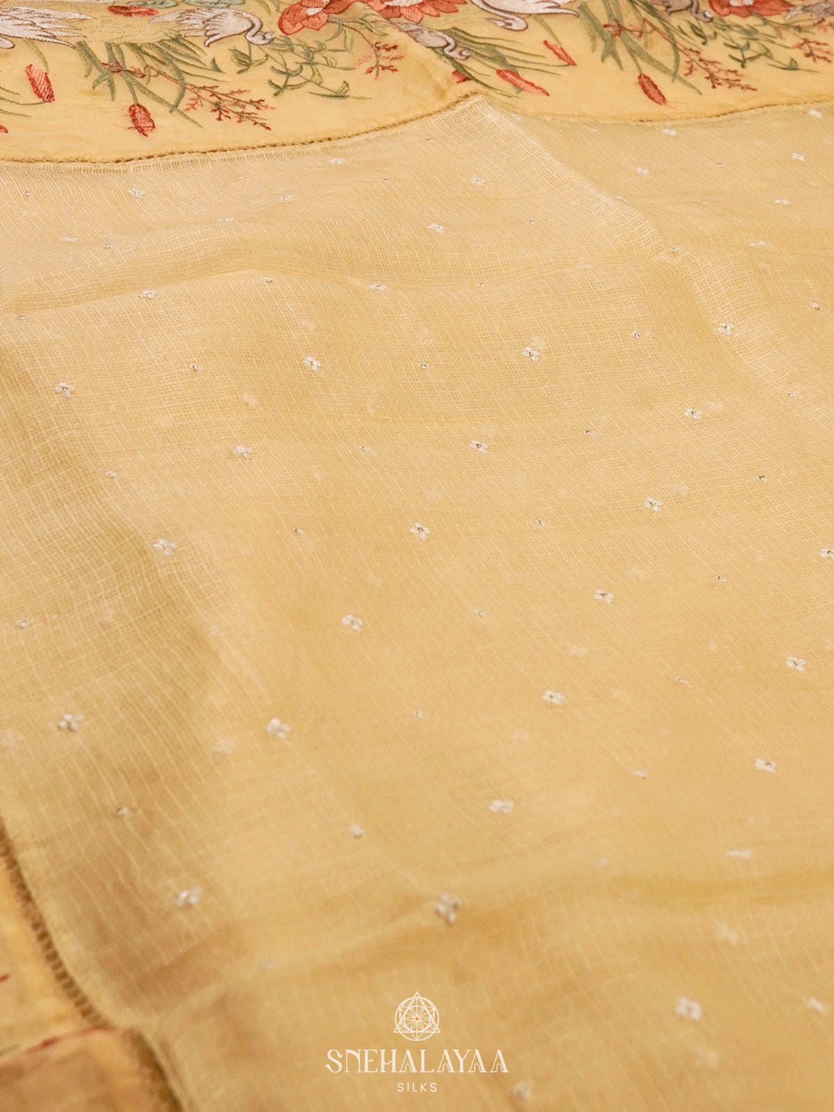 Pale Yellow Kota Embroidery Saree