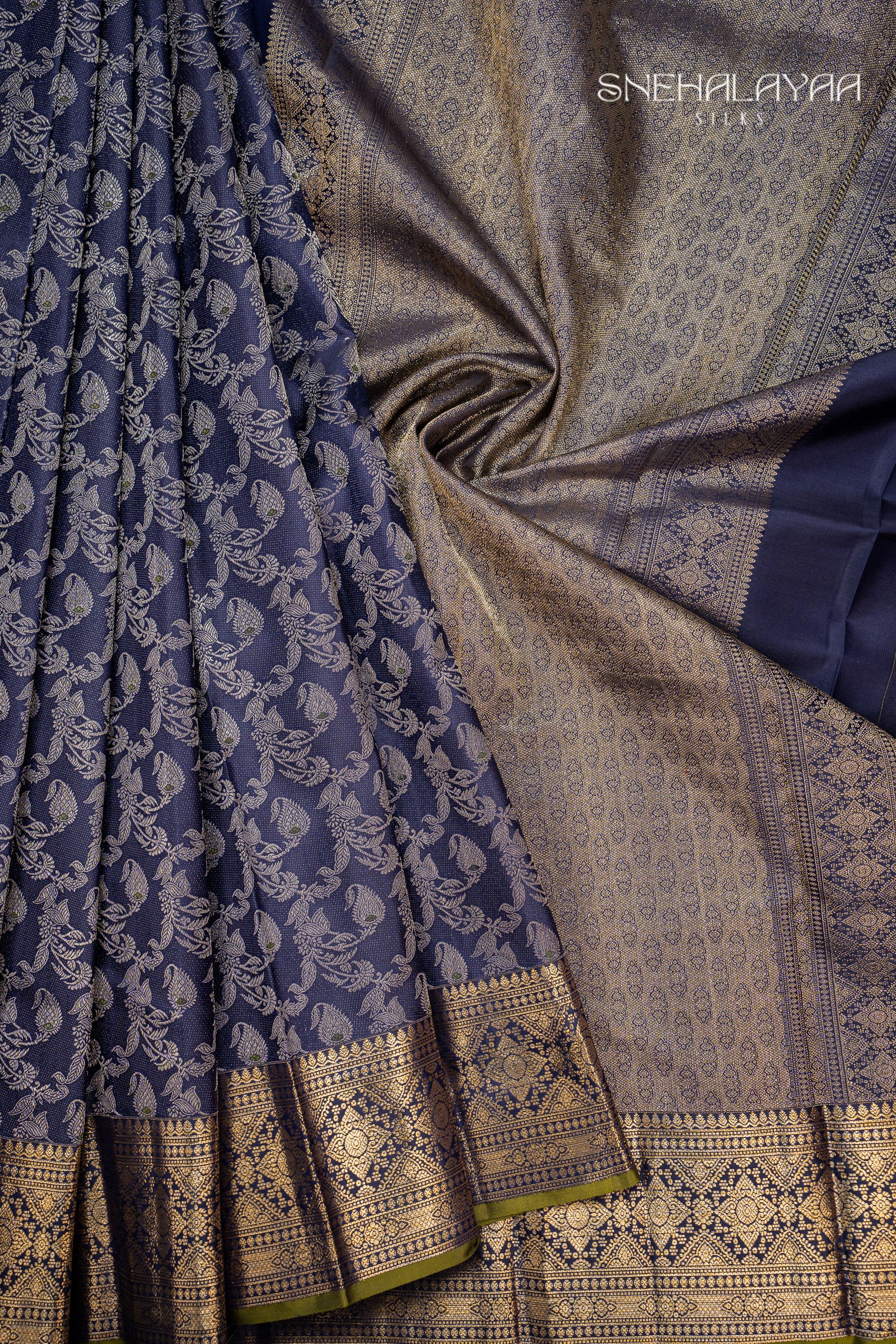 Berry Blue Kancheevaram Silk Saree