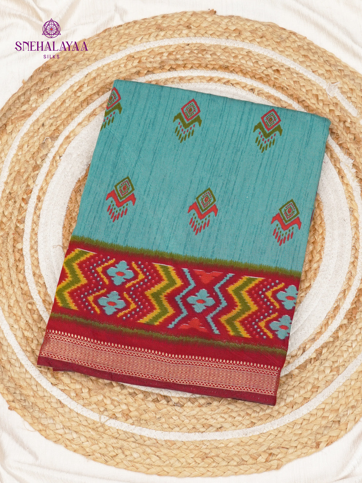 Sky Blue Munga Tussar Saree