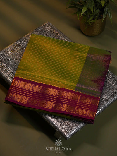 Olive Green Kanchi Silk Cotton Saree