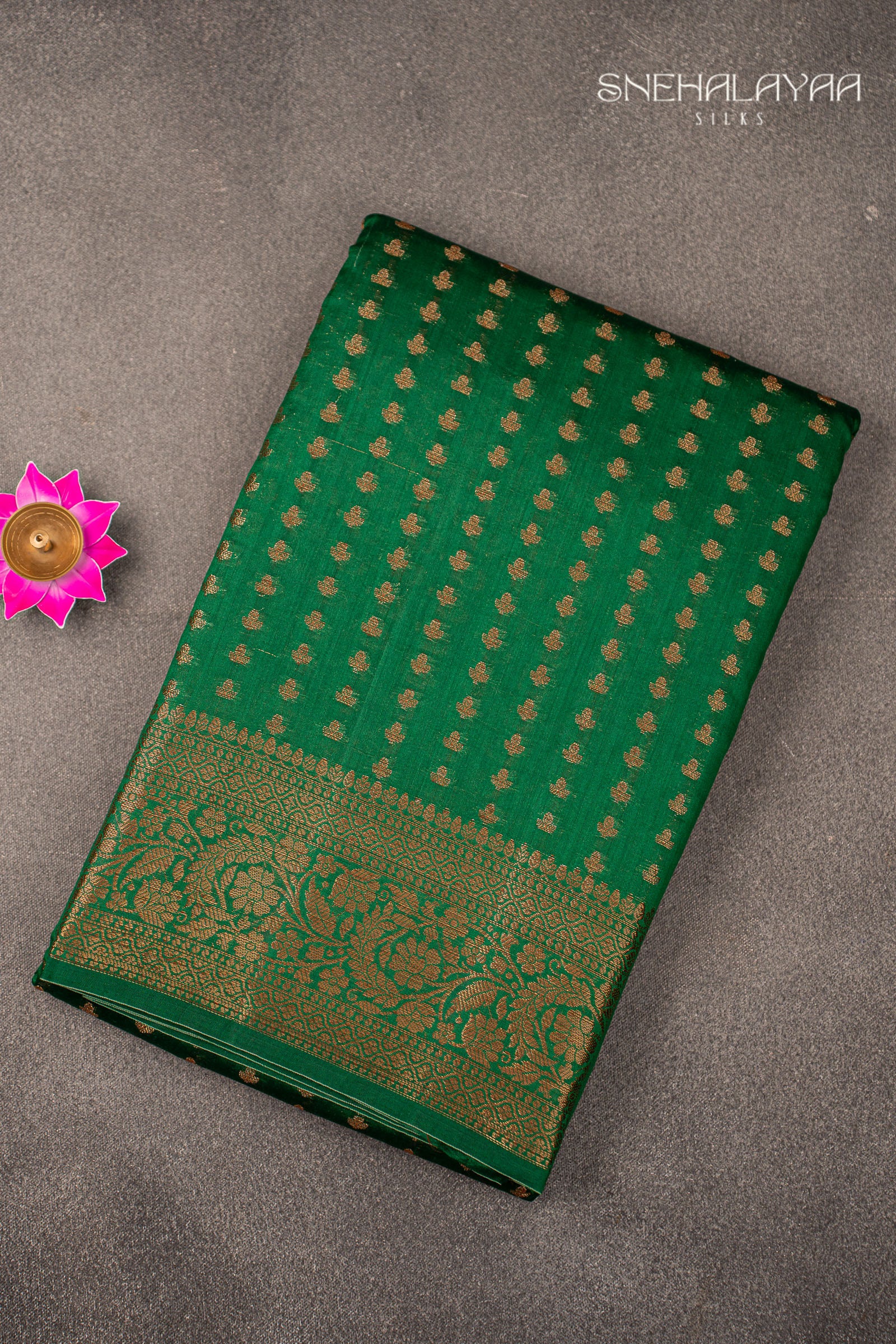 Emerald Green Banaras Dupion Silk Saree