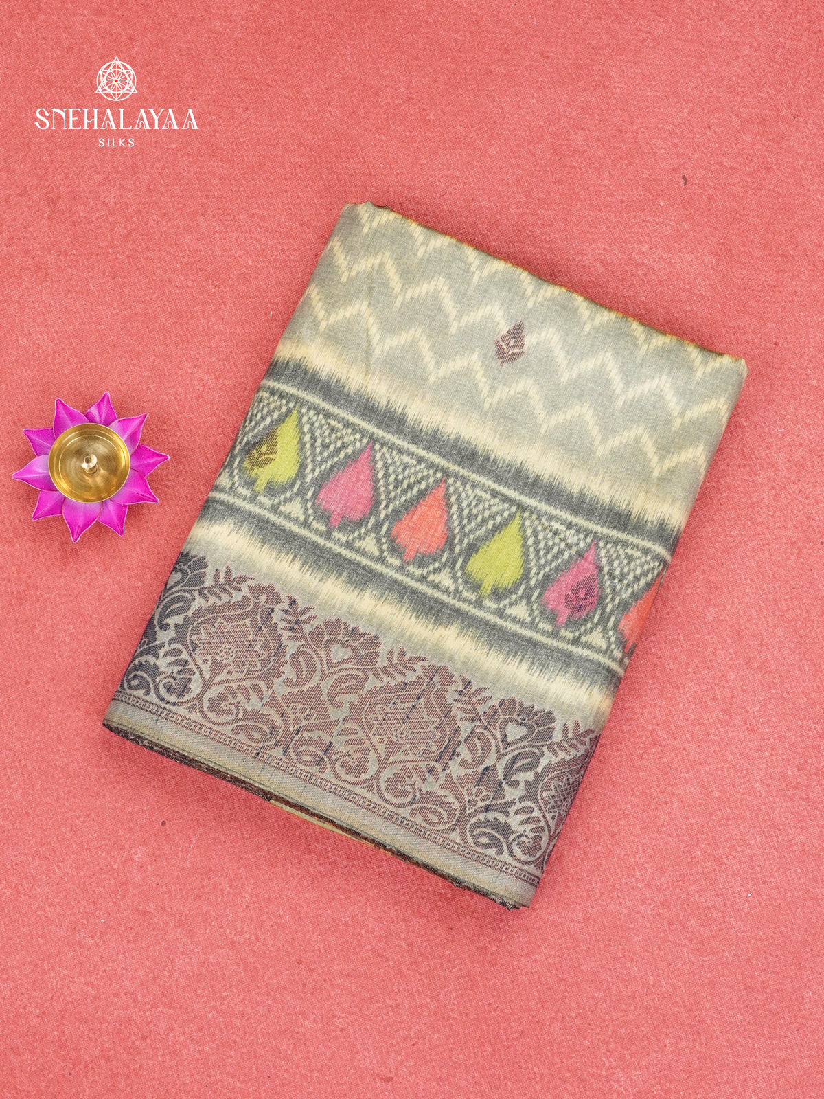 Light Olive Jute Silk Saree