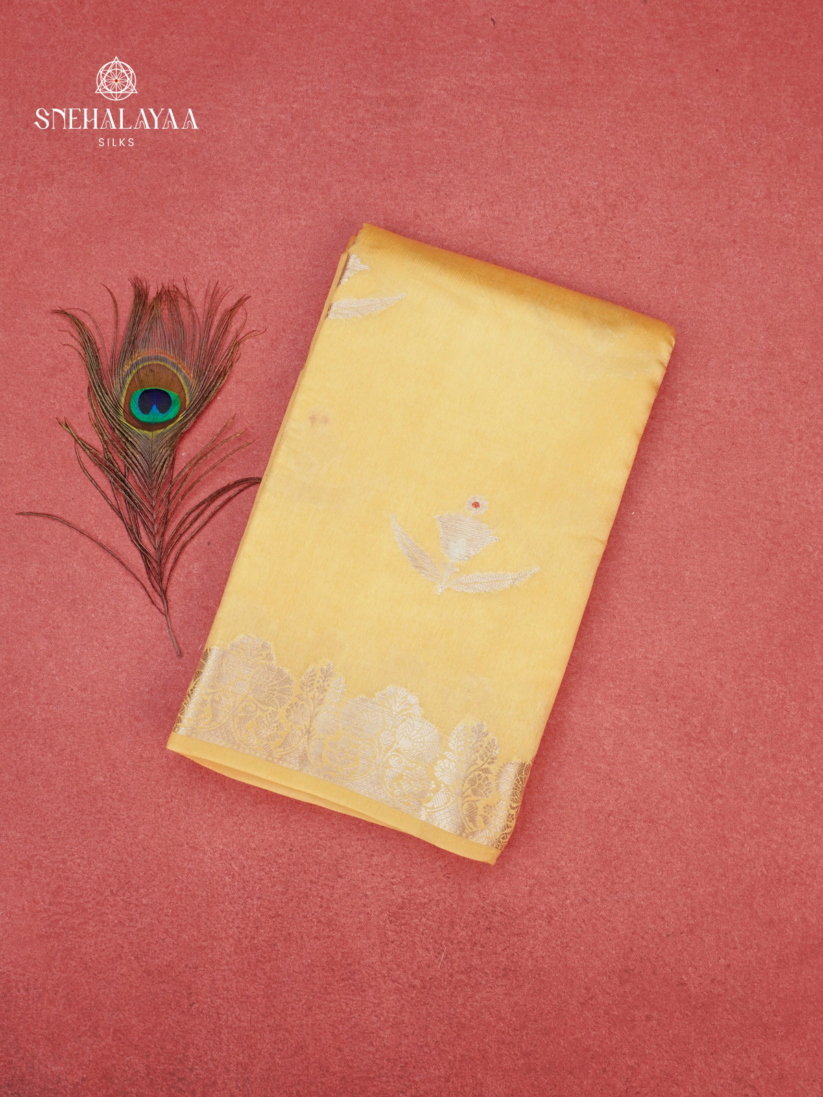 Pale Yellow Banaras Dupion Silk Saree