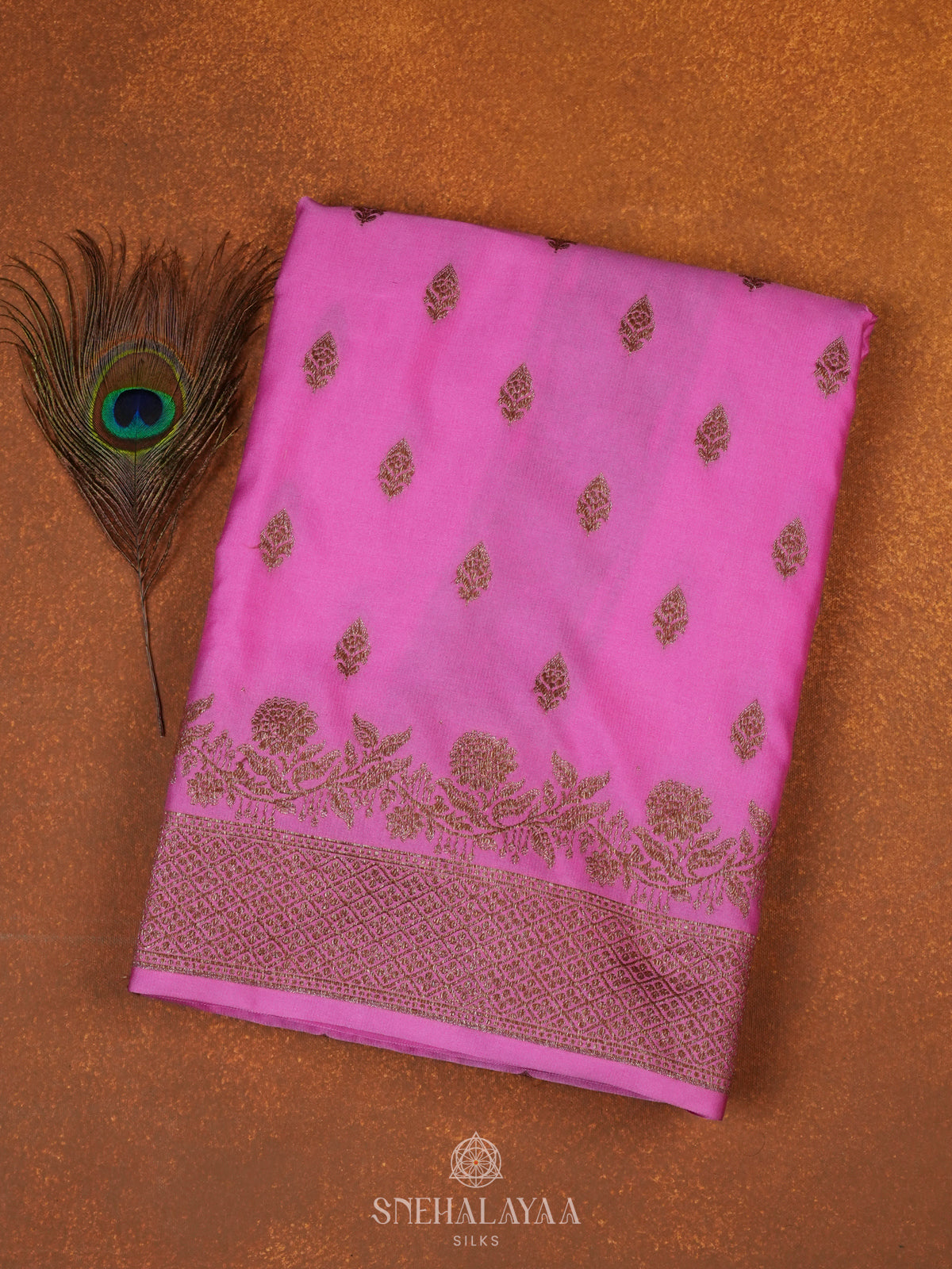 Pink Satin Banaras Saree