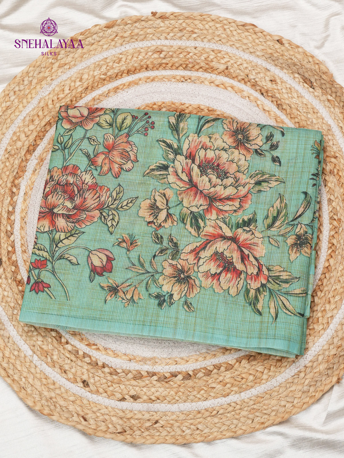 Teal Blue Printed Kota Saree