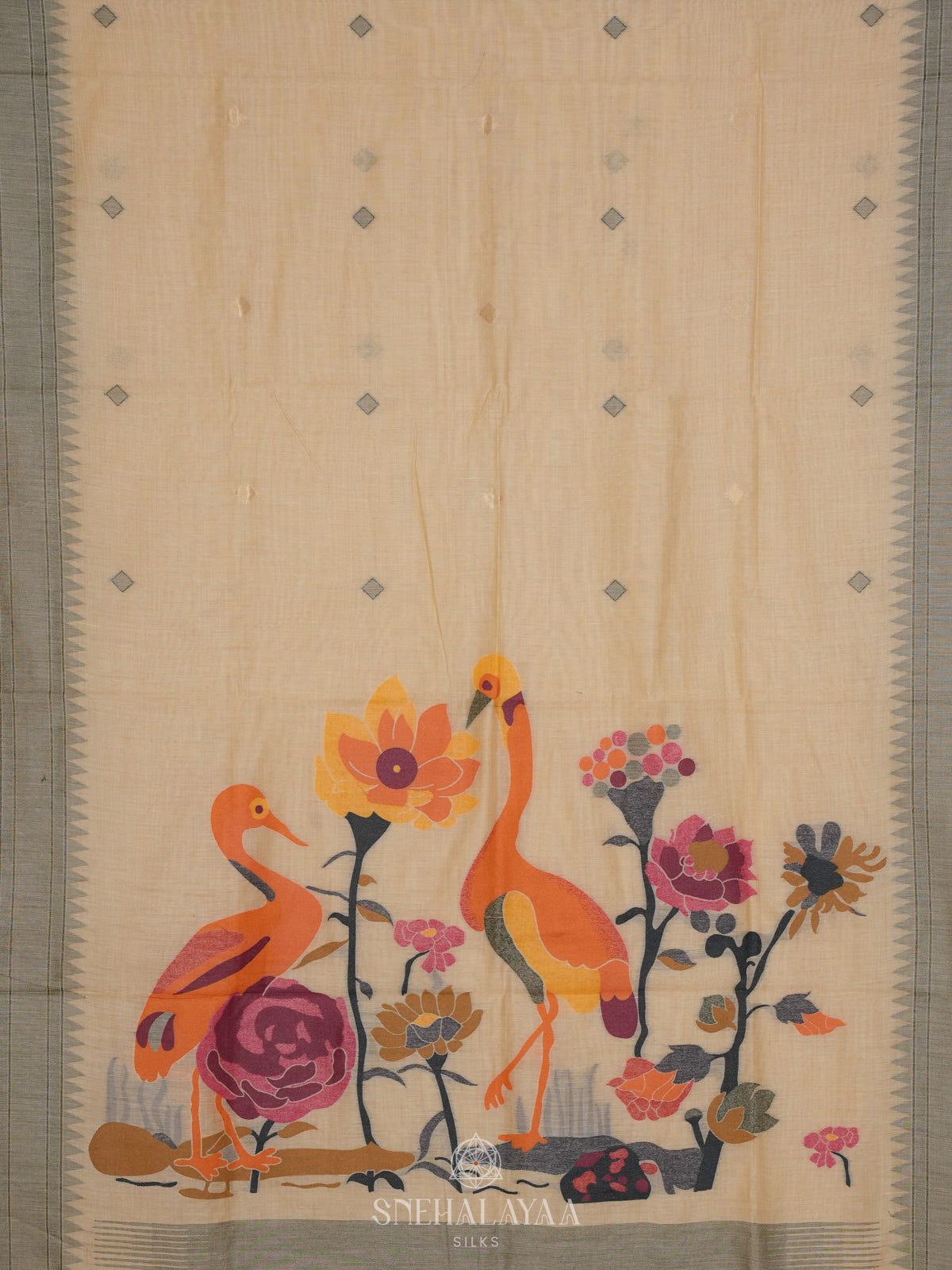 Cream Munga Cotton Saree