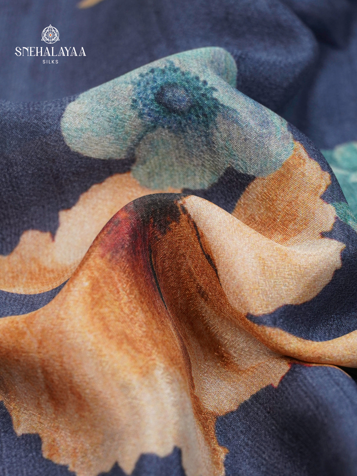 Navy Blue Printed Creap Saree