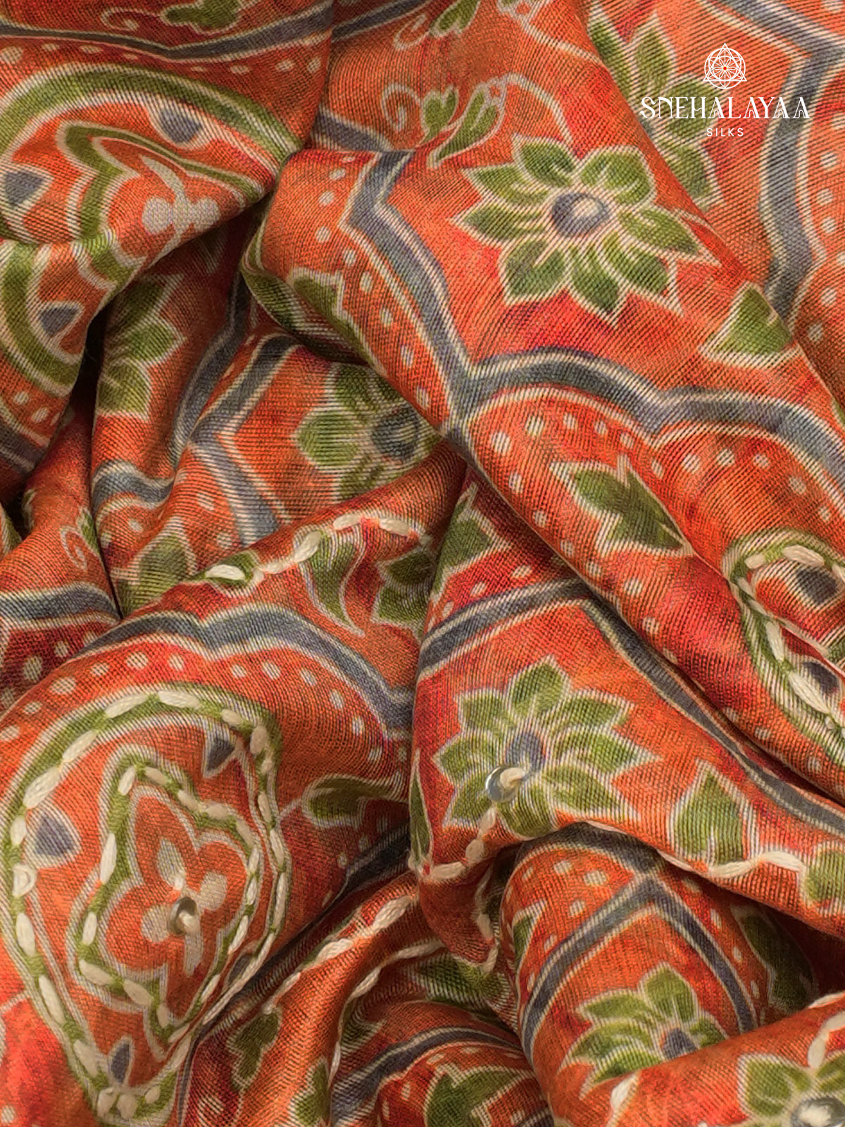 Orange Linen Embroidery Saree