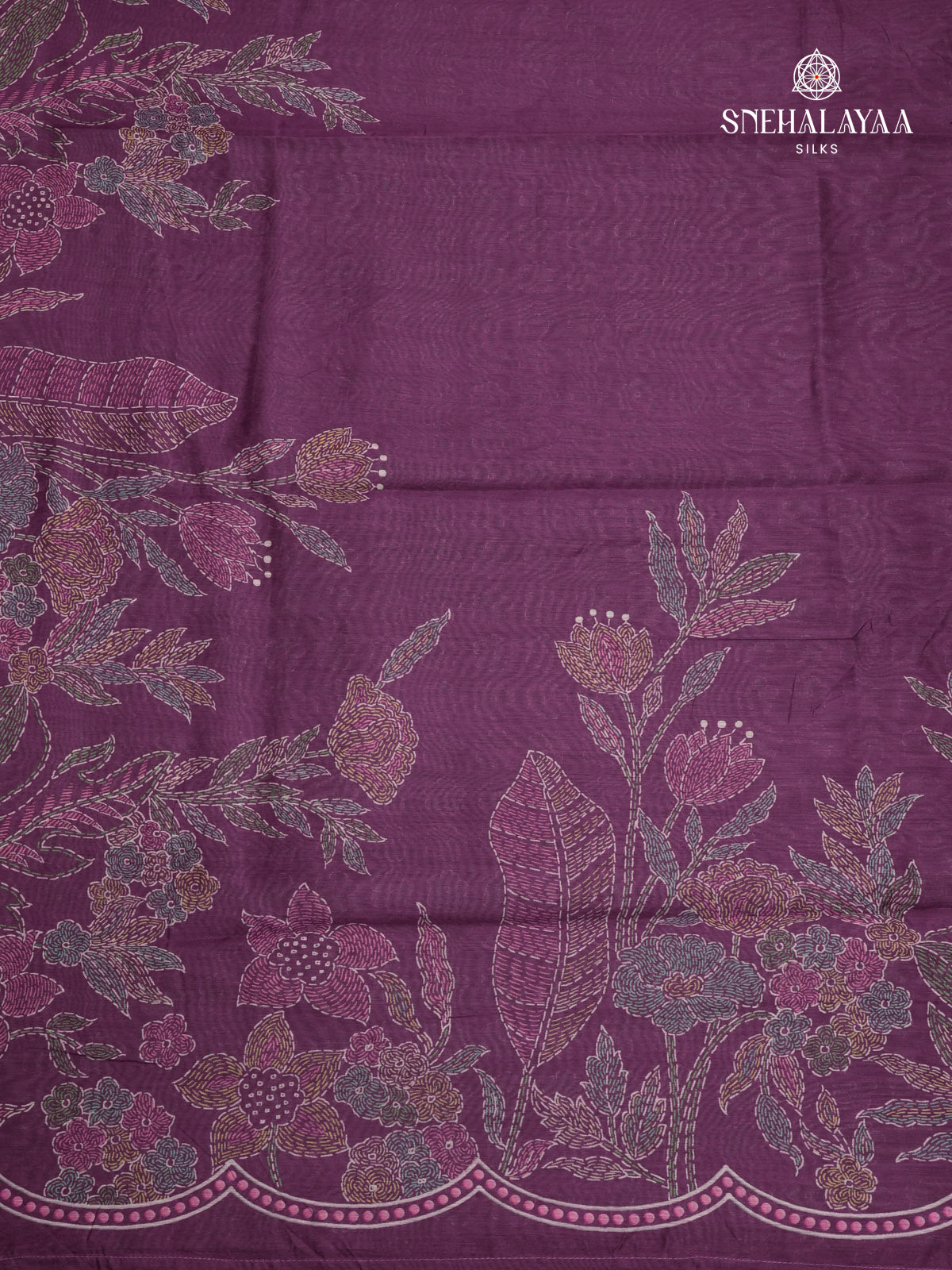 Magenta Printed Linen Saree