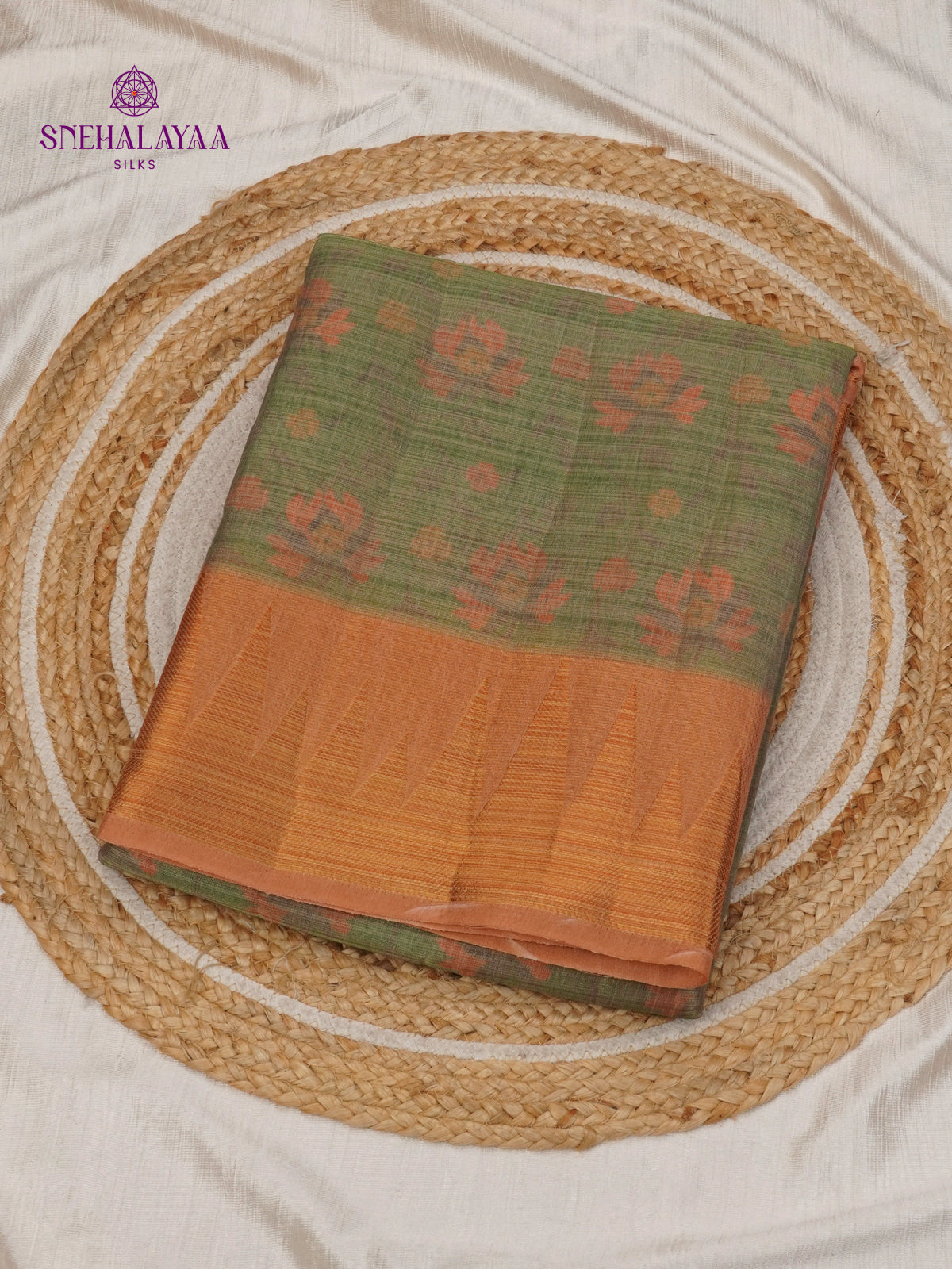 Olive Green Linen Tissue Saree