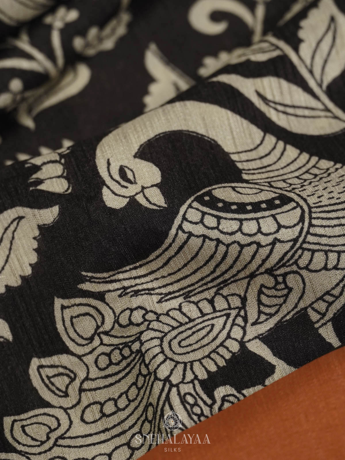 Black Tussar Saree with Red Border