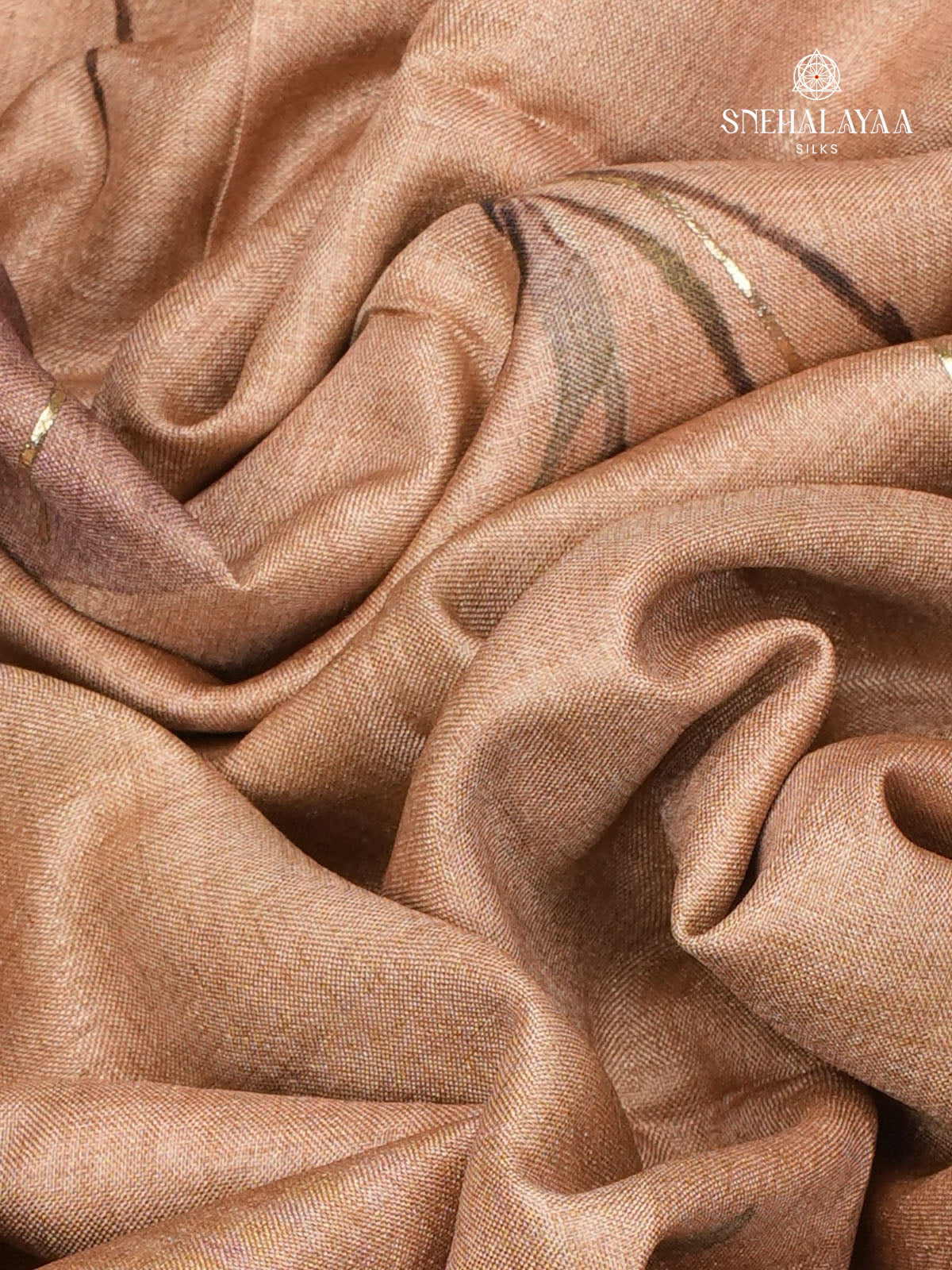 Peach Floral Printed Tussar Saree