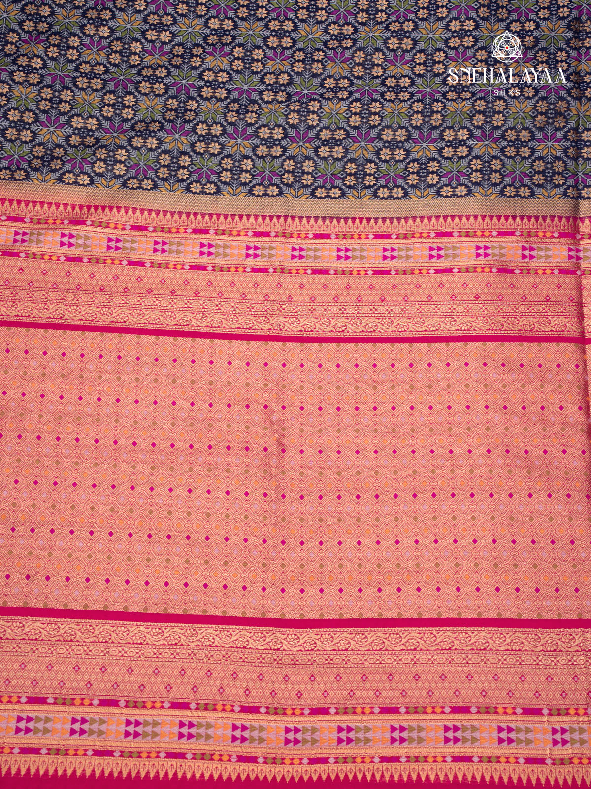 Navy Blue Ikat Silk Saree