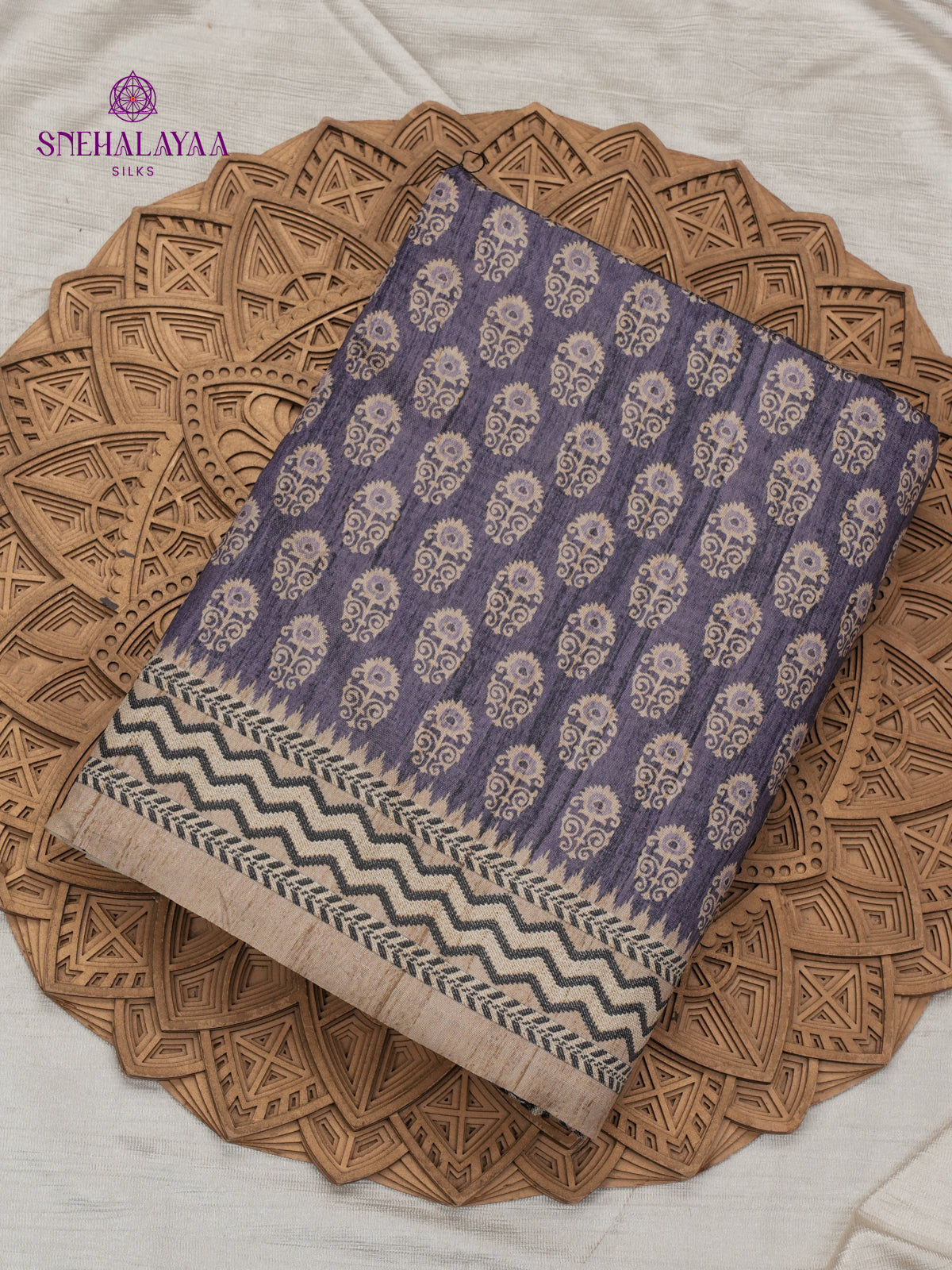 Grey Tussar Embroidery Saree