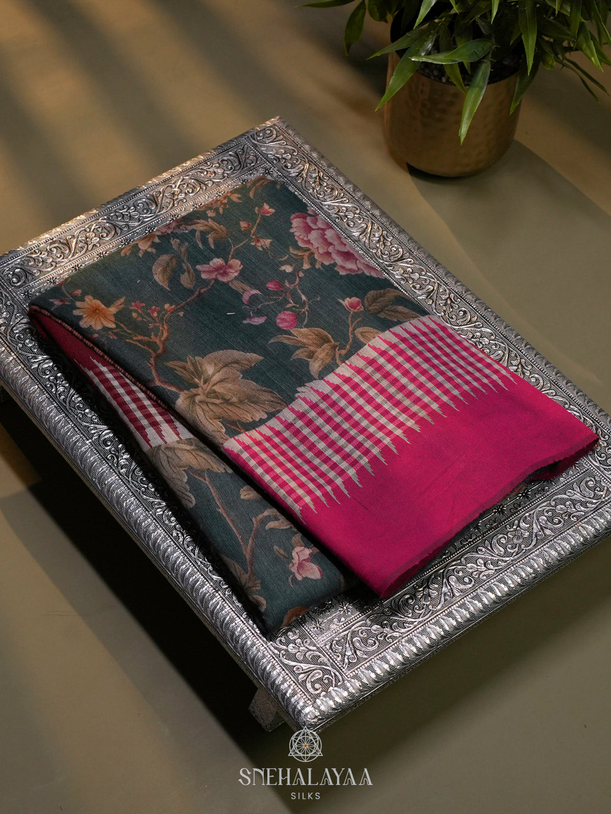 Peacock Blue Munga Tussar Saree