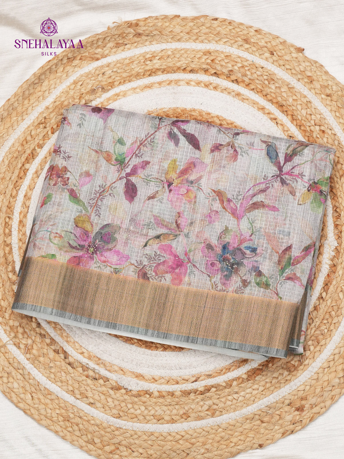 Grey Printed Kota Saree