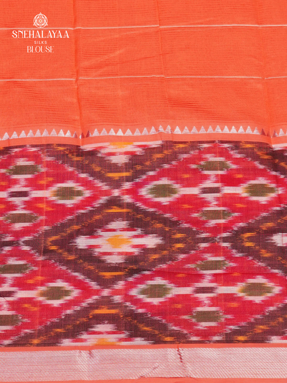 Orange Mangalagiri Silk Cotton Saree with Ikat Border