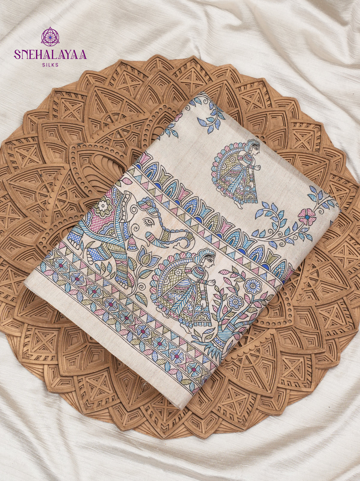 Beige Madhubani Printed Saree